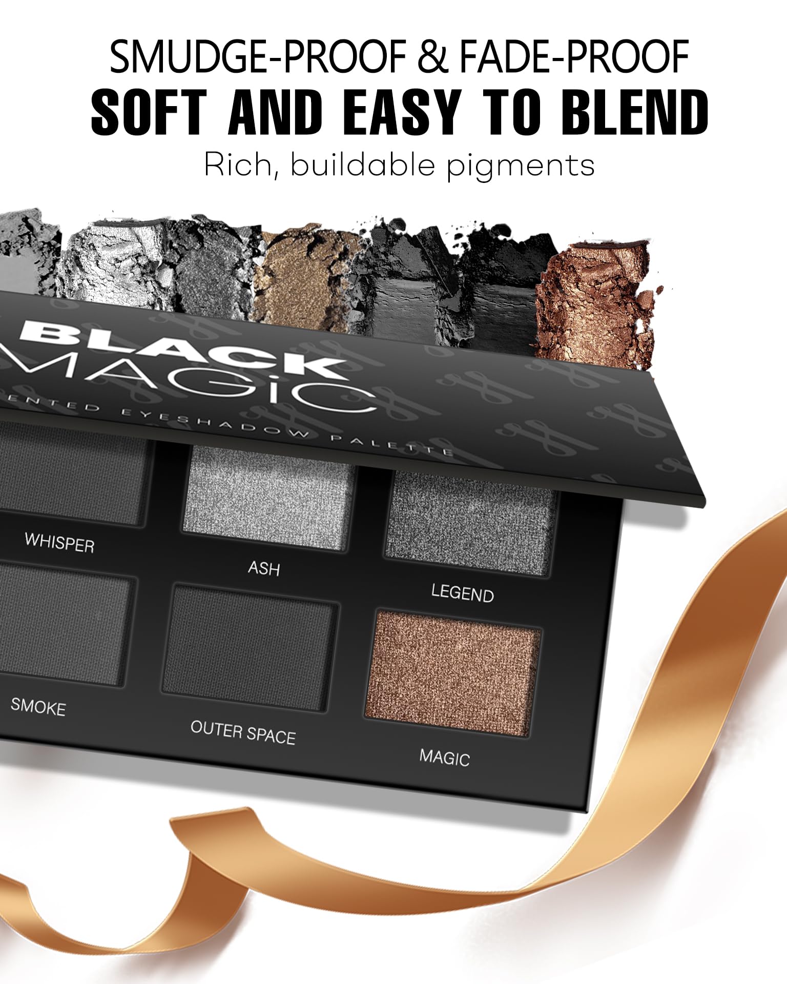 Hoomuss Black Smoky Eye Shadow Palette 8Color, Dark Grey Smokey Eyeshadow For Goth Makeup, Black Silver White Gray Shade For Hal