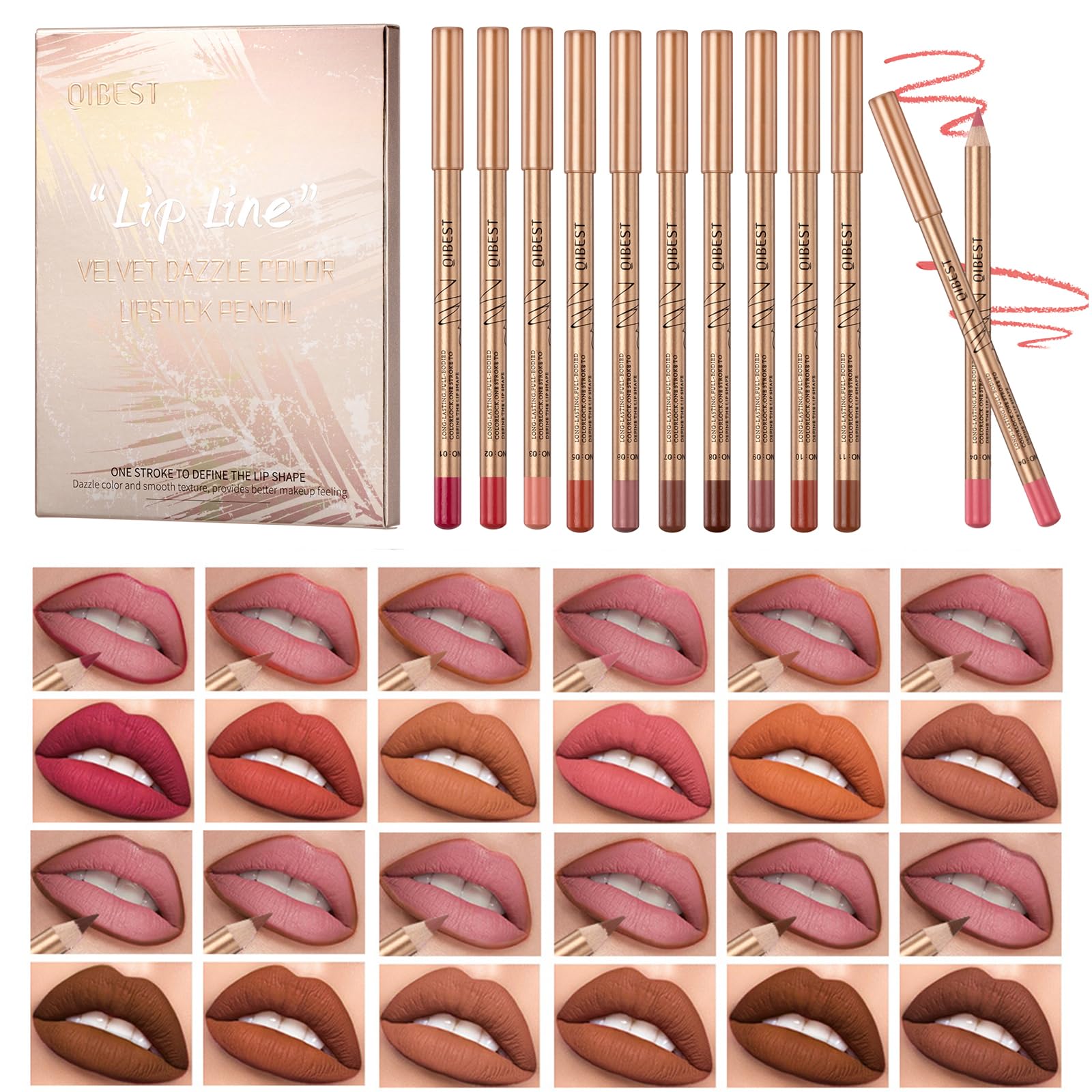 Bekoeen 12Pcs Matte Lip Liner Set,Waterproof Lipstick Liner Slim,High Pigmented Creamy Lipliners Pencil,Non-Fading Long Lasting