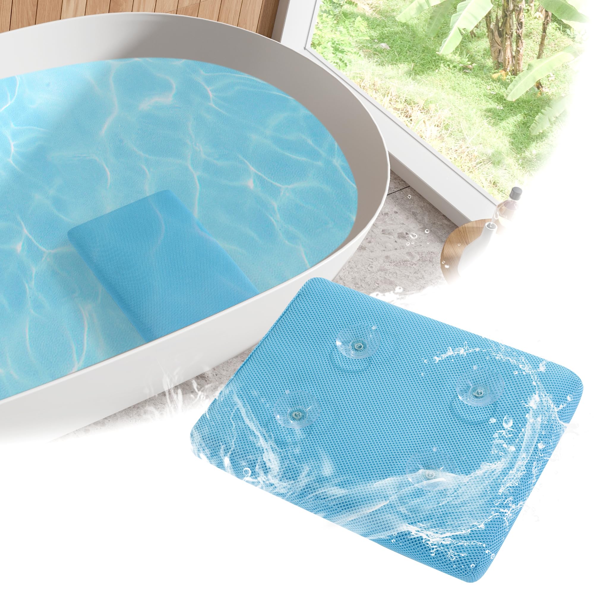 Mabozoo Bath Cushion For Tub With Powerful 4 Non-Slip Suction Cups,Quick Dry Mesh Bathtub Mat,Spa Pillow Bath Accessories For Ad