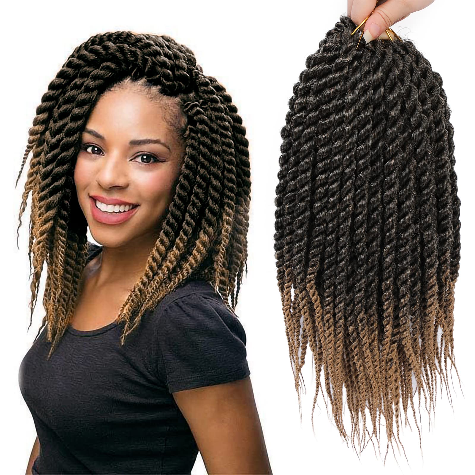 Havana Twist Crochet Hair 6 Packs 14 inch Crochet Braids Senegalese Twist crochet Hair Jumbo Havana Twist Crochet Braids(T1B/27)