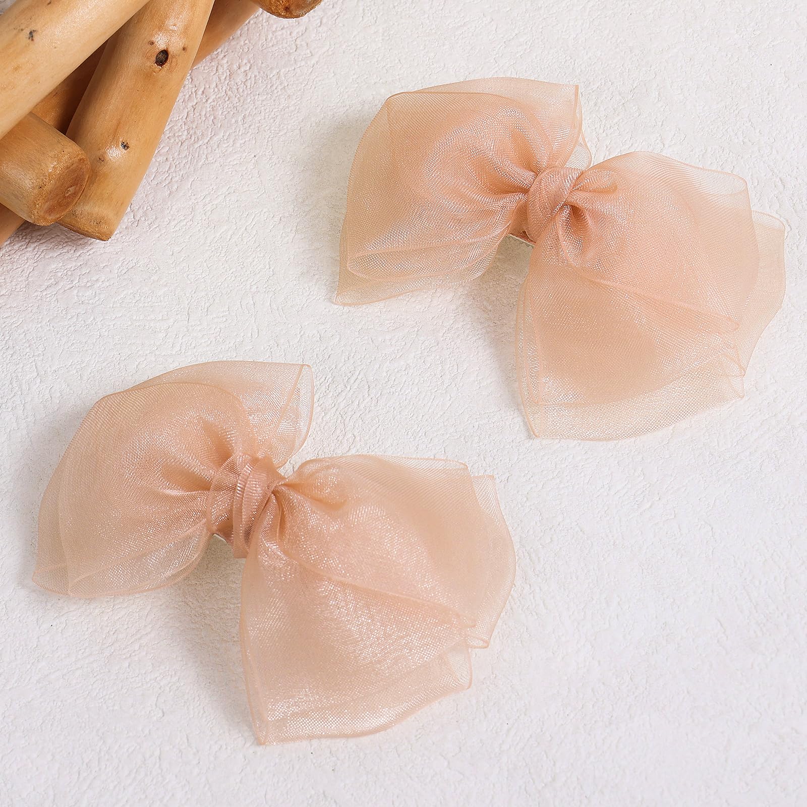 Korean Pink Mesh Hair Bow Clips Alligator Barrettes 4'' For Toddler Girls Organza Double Tulle Bow-Knot Hair Pins Summer Wedding