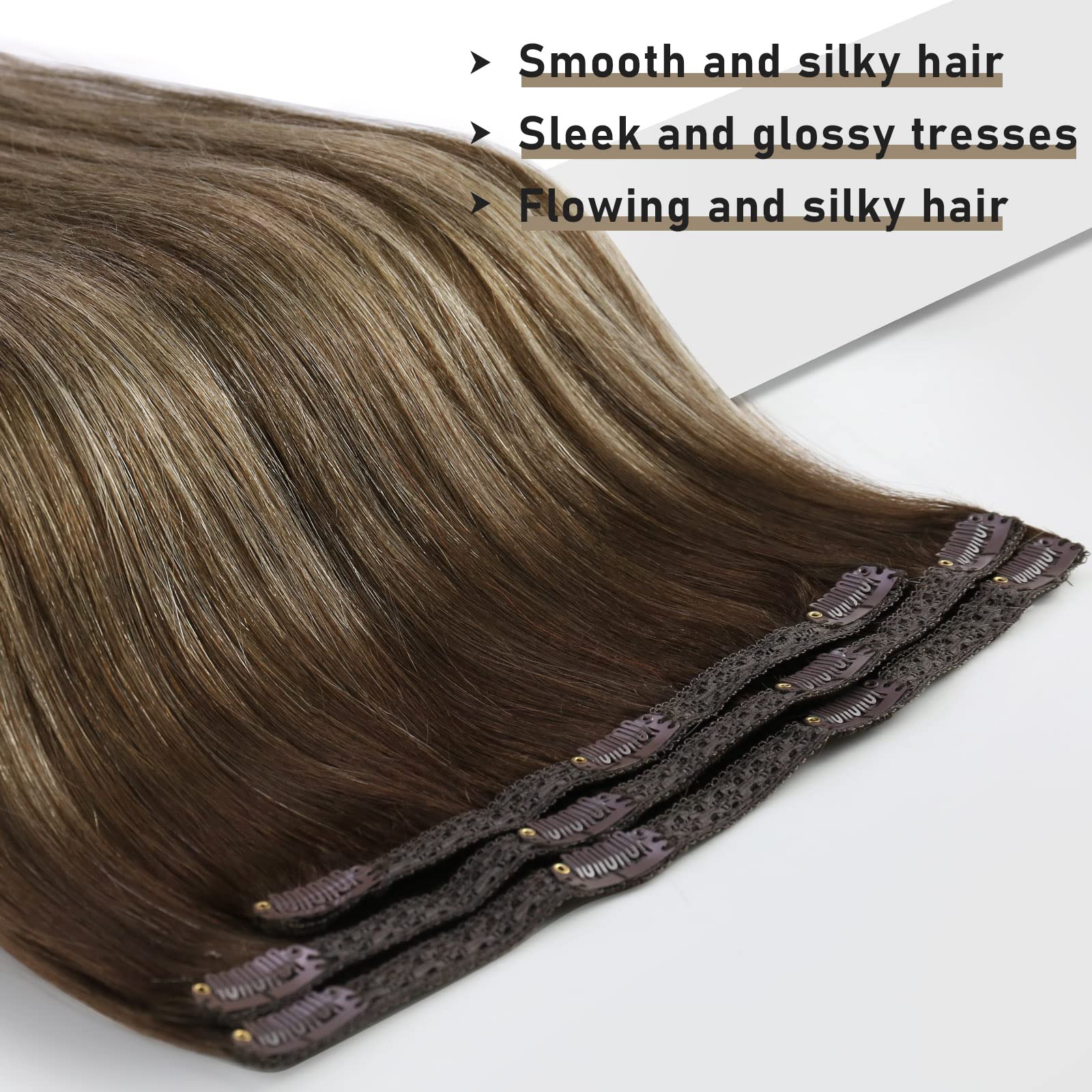 Sunny 22 Inch Human Hair Clip In Extensions Balayage Hair Extensions Clip Ins Ombre Dark Brown Roots To Caramel Brown Blonde Cli