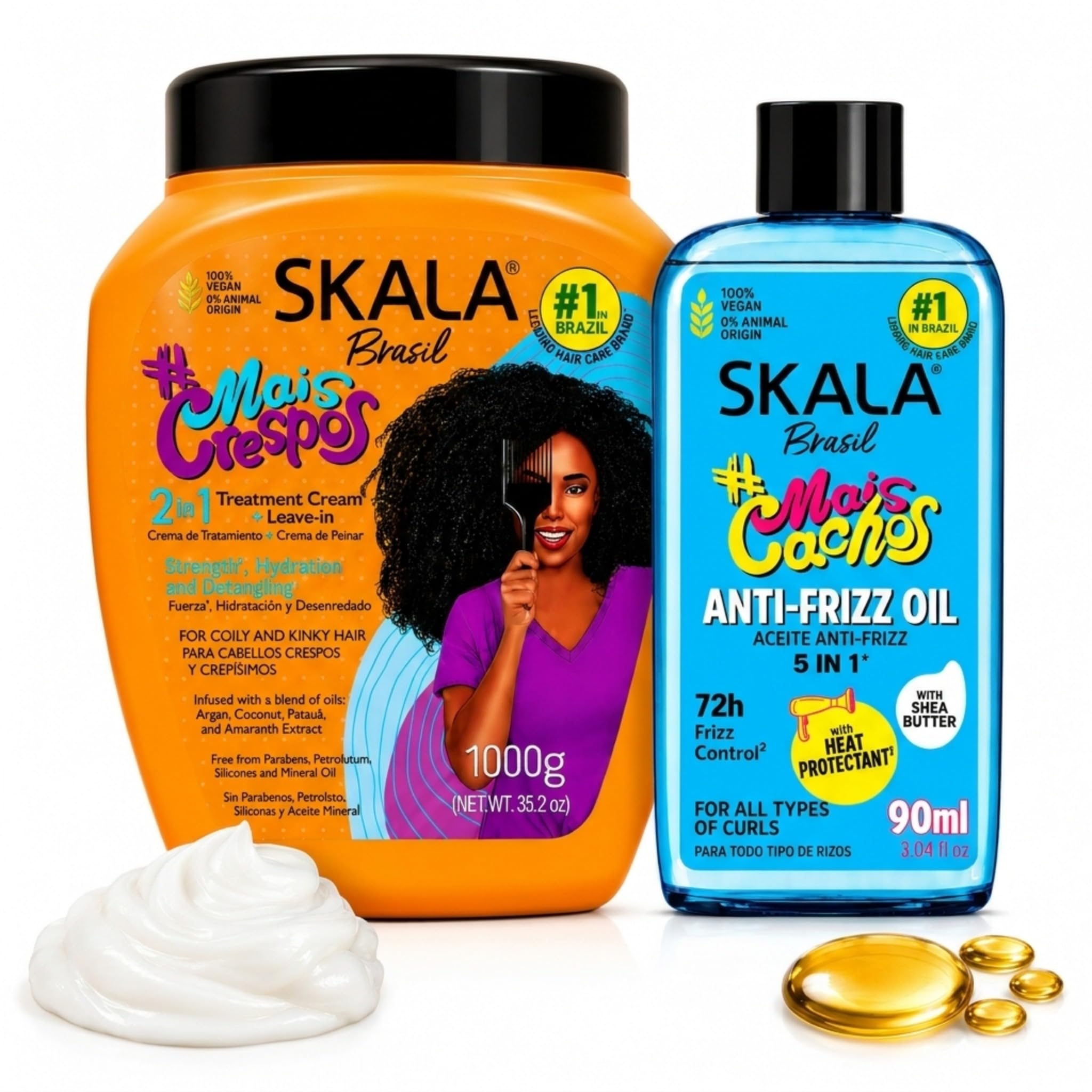 SKALA Mais Crespos 4C Curl Defining Cream 1000g + Anti Frizz Hair Oil 90ml