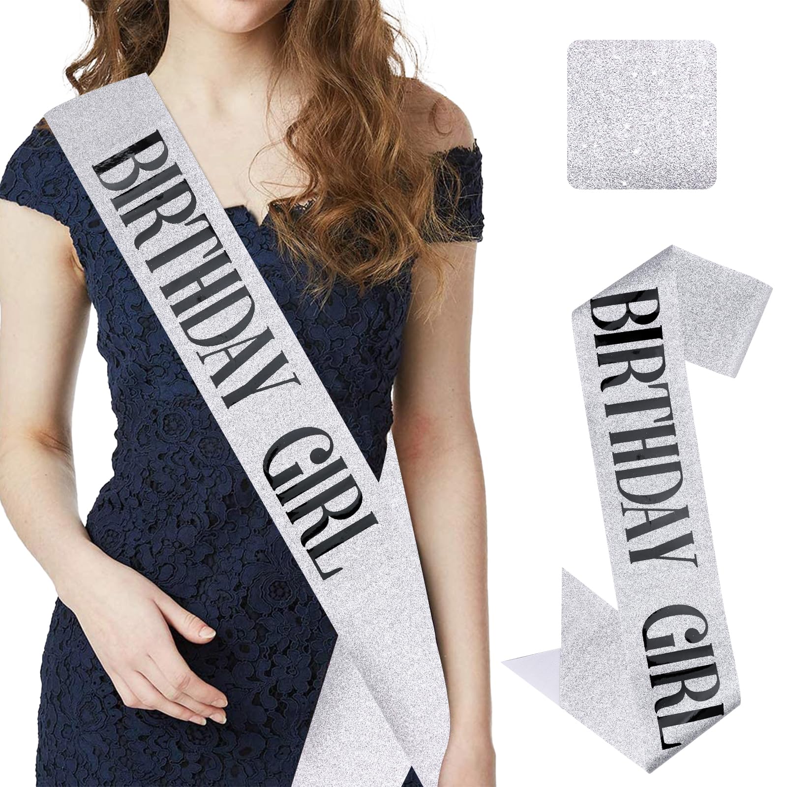 CIEHER Birthday Sash for Women and Girls - Silver Queen Sash, Birthday Decorations