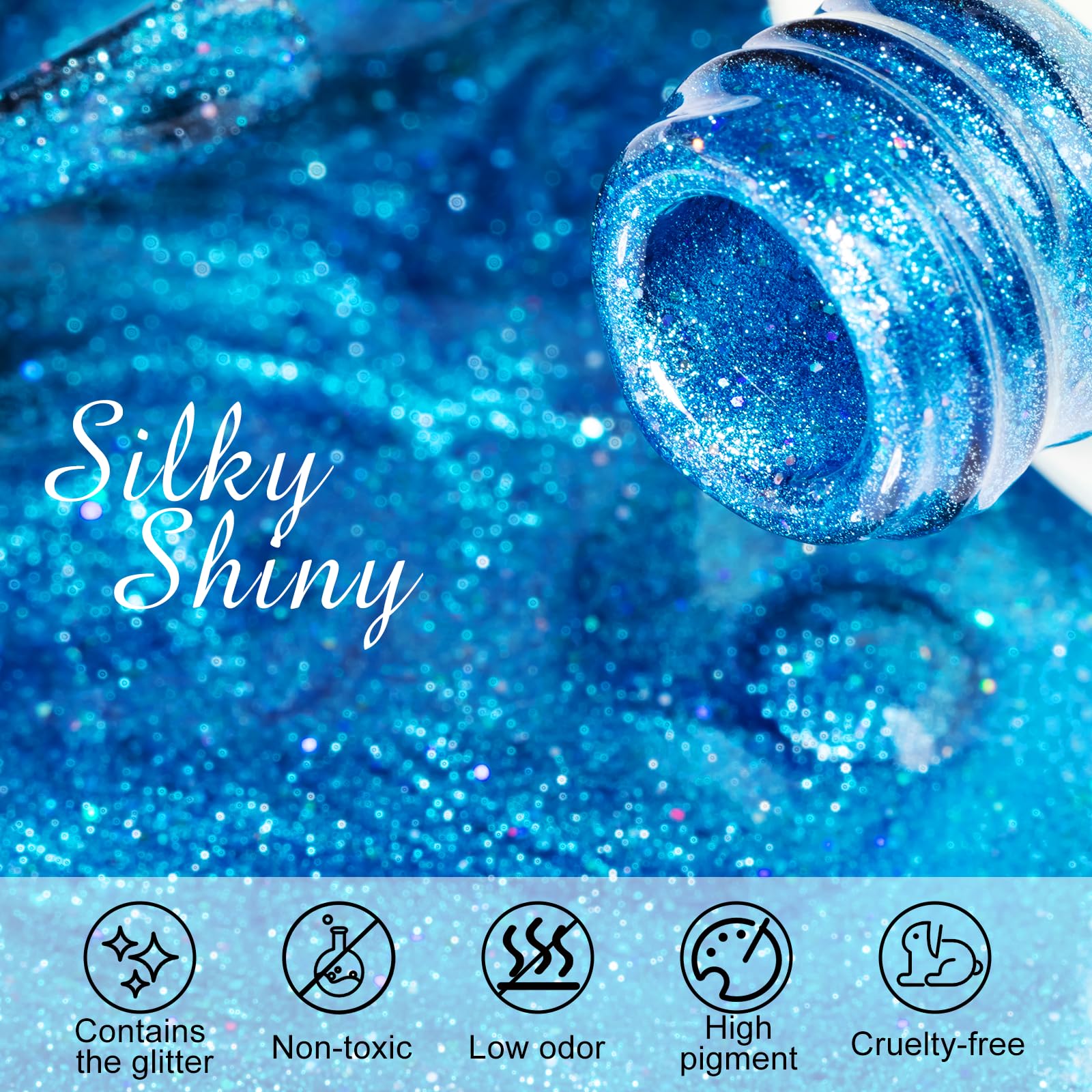 Nxj Infilila Cat Eye Gel Nail Polish,15Ml Holographic Cat Eye Gel Polish, Blue Glitter Cat Eye Polish Magnetic Reflective Hema F