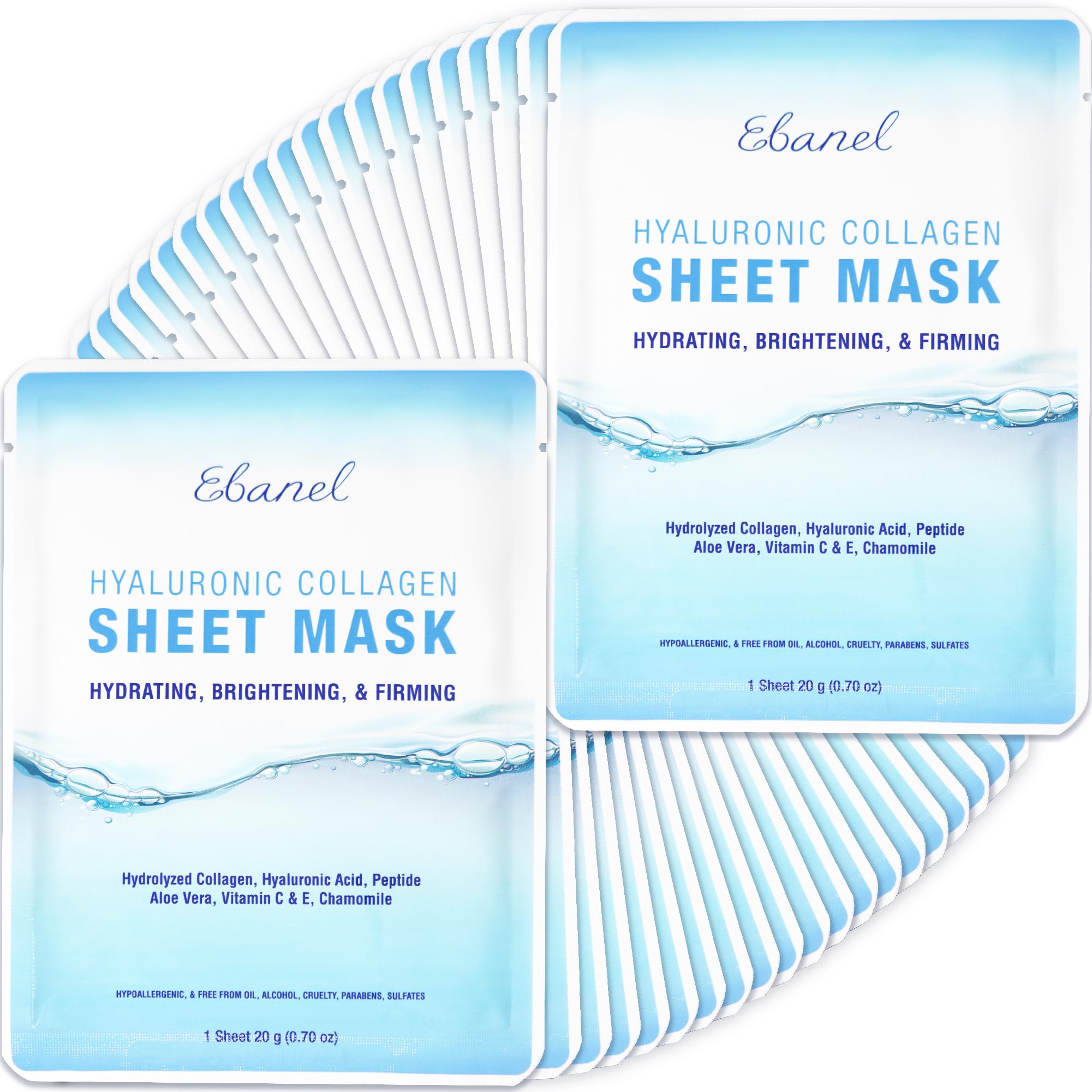 Ebanel 40 Pack Collagen Peptide Hydrating Face Masks, Instant Brightening Firming Anti Aging Face Sheet Masks, Moisturizing Spa