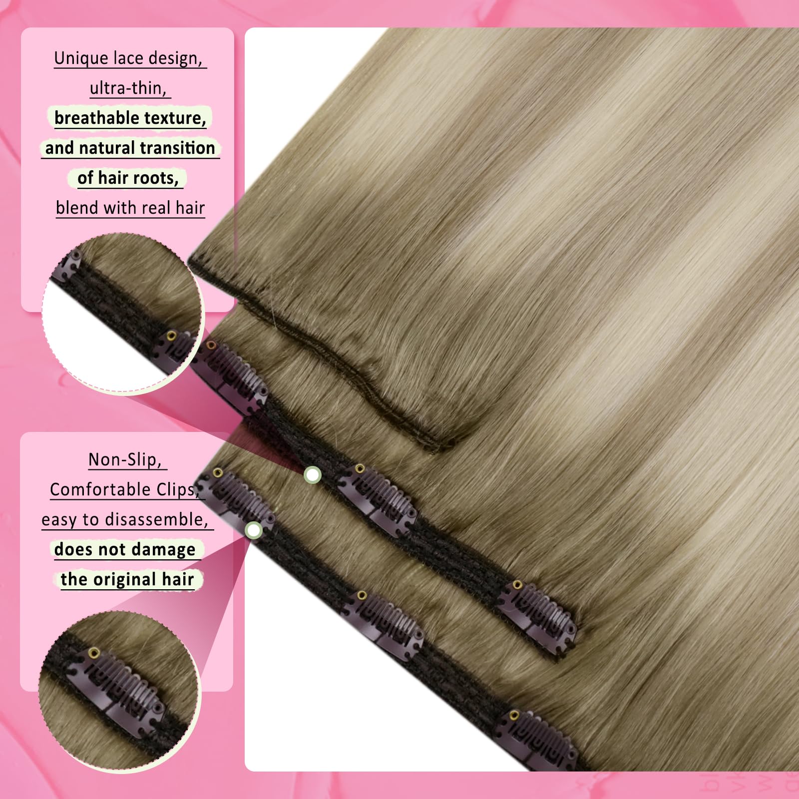 Youngsee Clip In Human Hair Extensions Blonde Clip On Hair Extensions Human Hair Ash Blonde Ombre Sunkissed Blonde Double Weft C