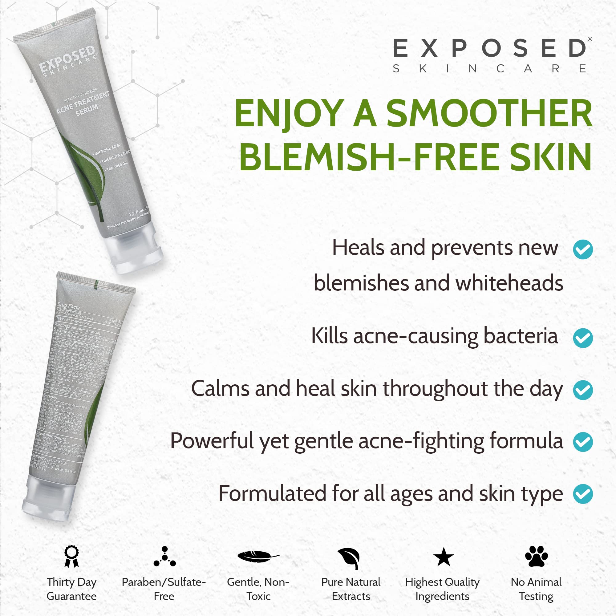 Exposed Skin Care Acne Treatment Serum Step 3 - Quickly Reduces Pimple Size and Redness - 12 Hour Spot Treatment - 3.5% Benzoyl