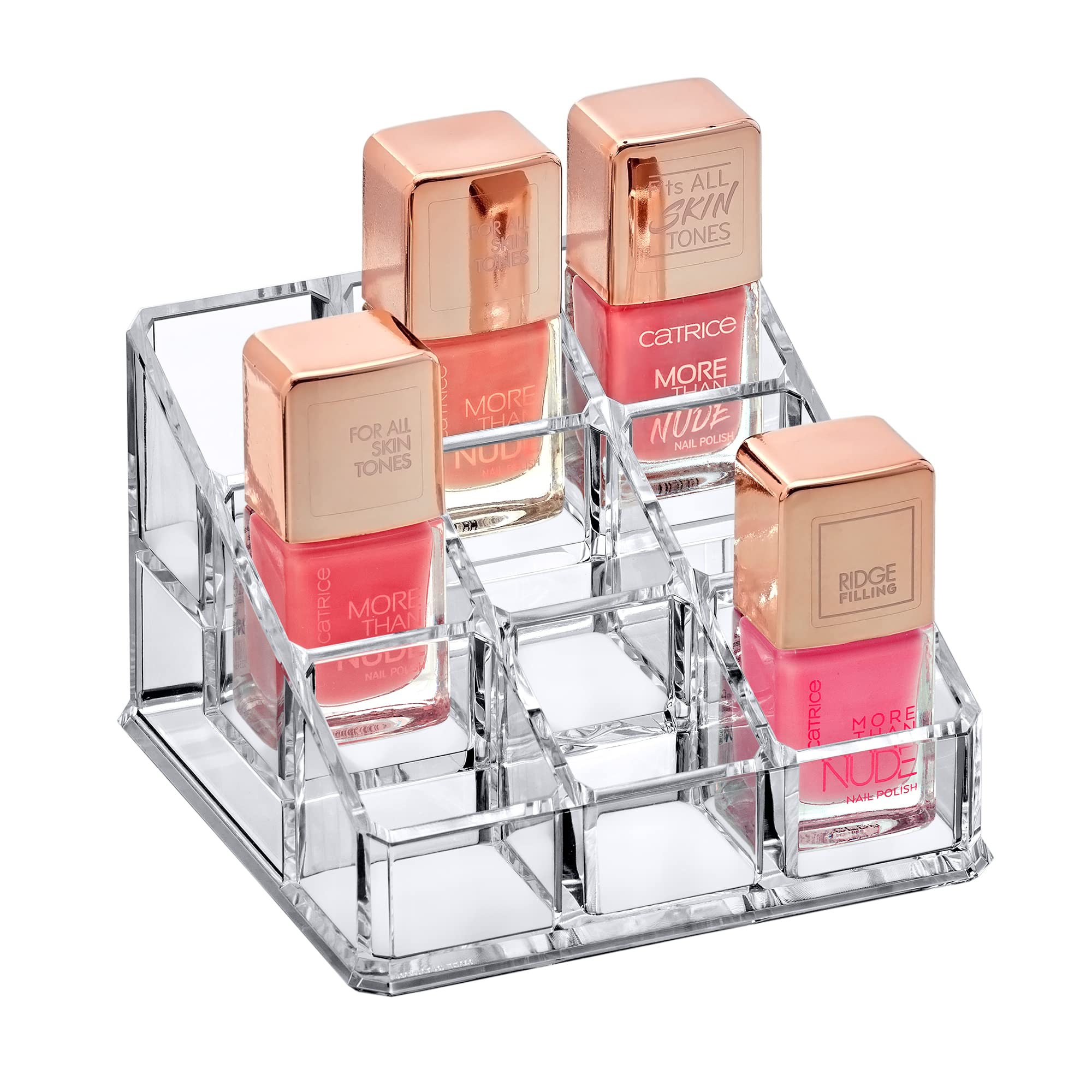 Amazing Abby - Glamour - 9-Slot Acrylic Nail Polish Organizer, Lipstick Holder, Lip Gloss Organizer, Cosmetic Storage Display, P
