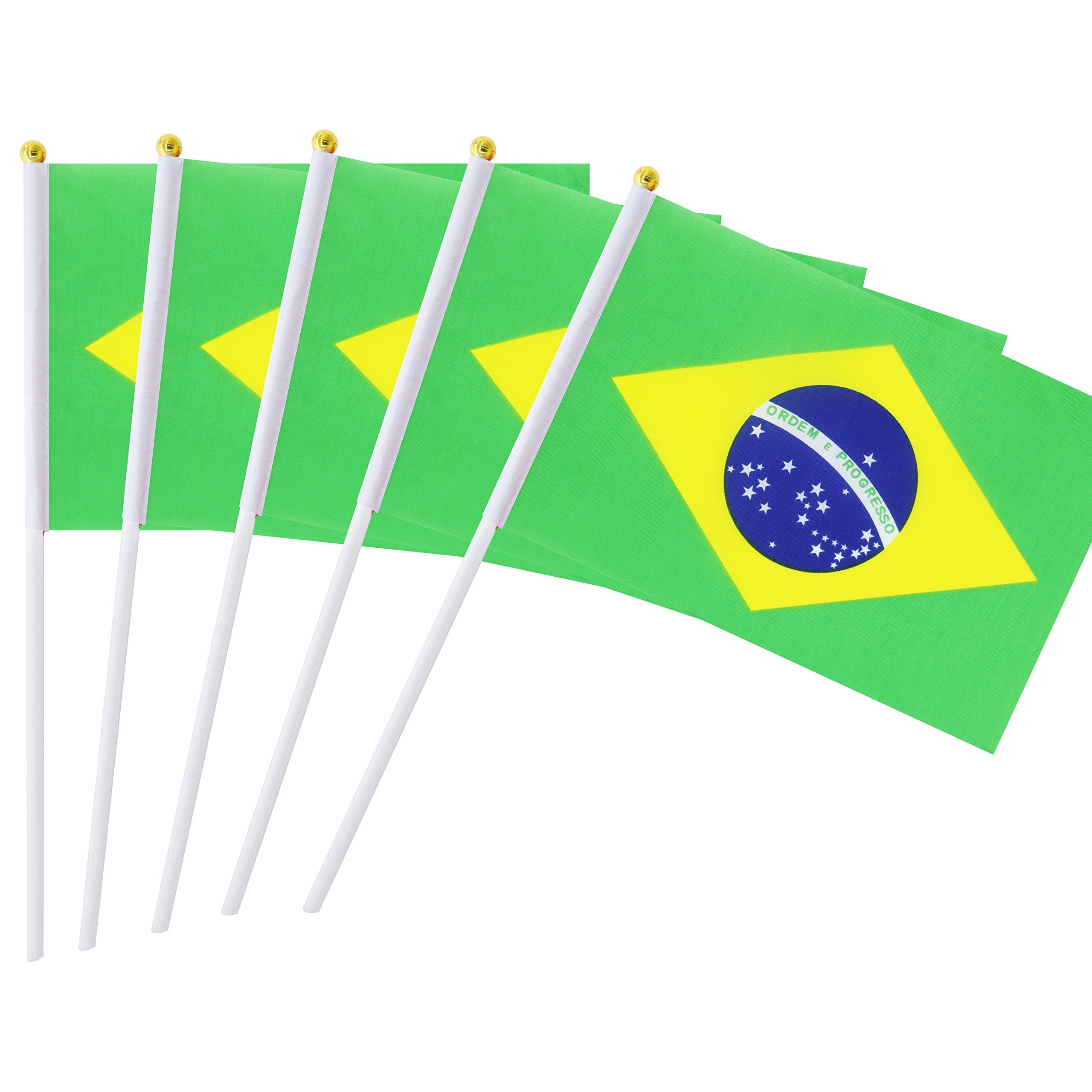 Kind girl 25 Pack Hand Held Small Mini Flag Brazil Flag Brazilian Stick Flag Round Top National country Flags,Party Decorations 