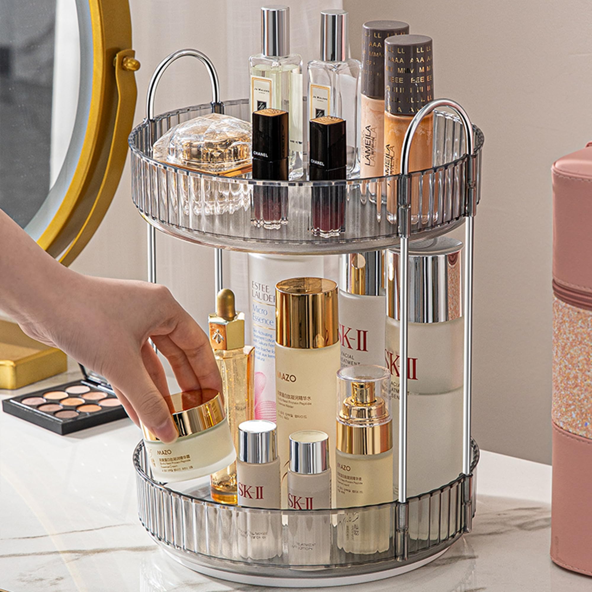 Aveniee 360 Rotating Makeup Organizer For Vanity, Skincare Perfume Organizers Large Capacity, Bathroom Countertop Organizer And