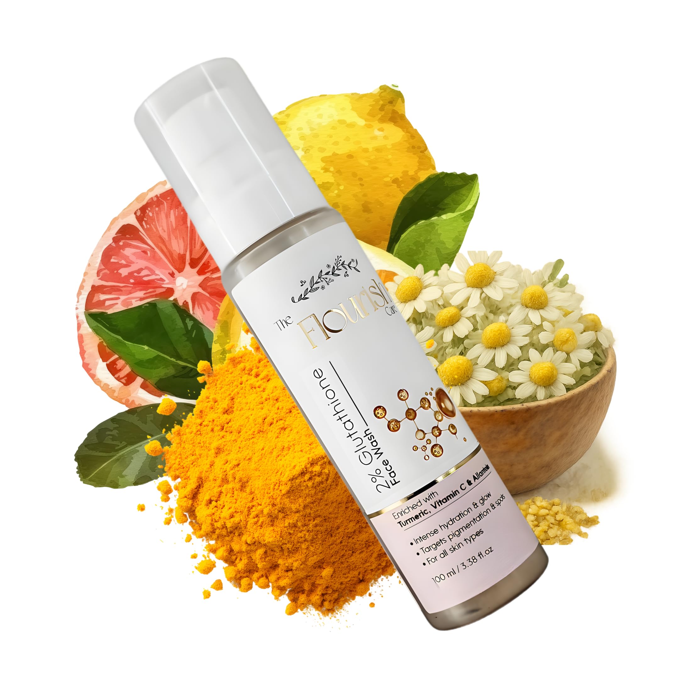 DeTanning Glutathione Face Wash For Women & Men | Vitamin C, Turmeric & Allantoin For Pigmentation, Dark Spots & Brighness | Ge