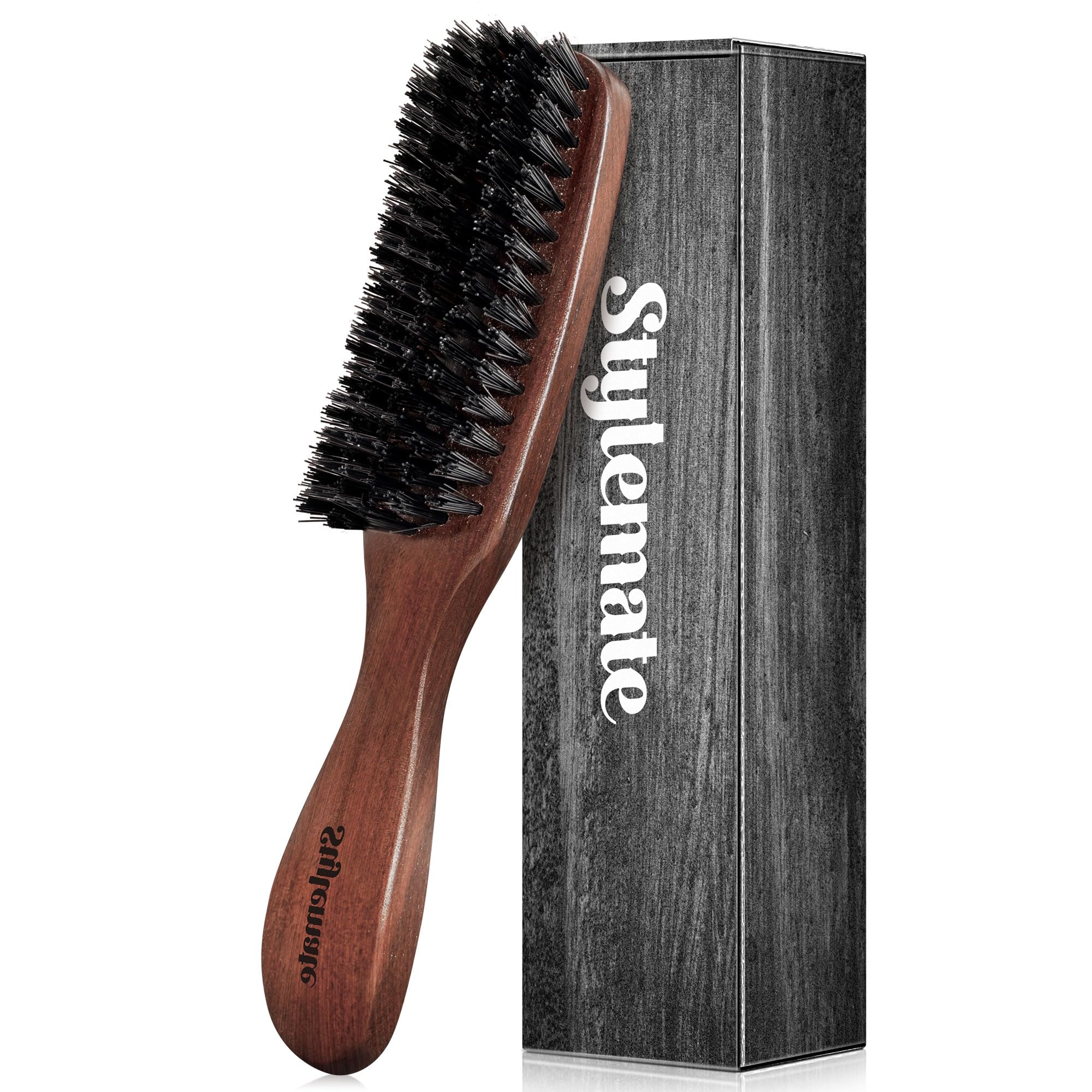 Nylon Hair Brush for Men, Mens Slick Back Hair Brush with Stiff Bristles & Wooden Walnut Handle for Thick & Fine Hair Smoothing,