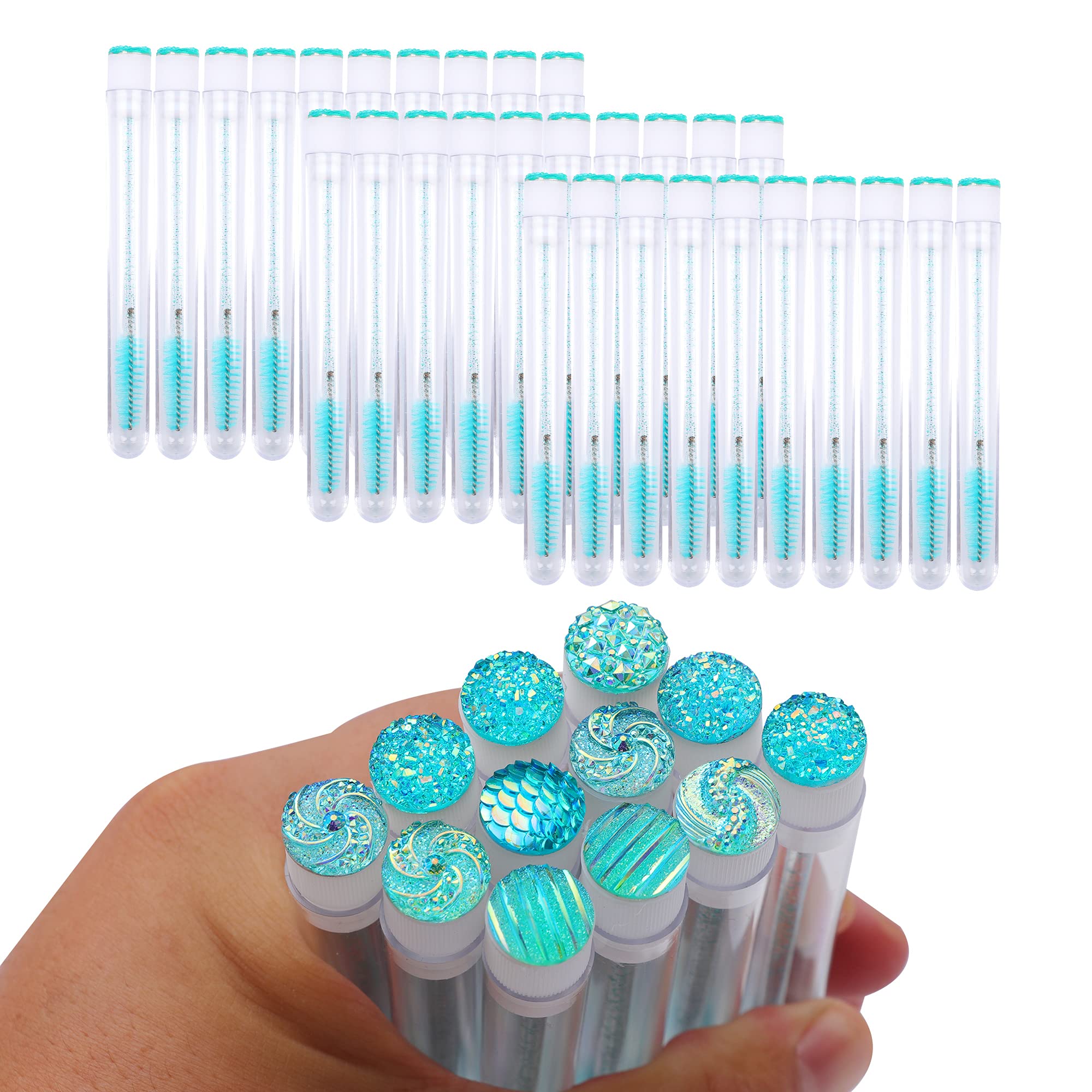 60 Pcs Lash Disposable Mascara Brushes Diamond Eyelash Spoolies Makeup Brush Mascara Wand in Sanitary Tube Lash Supplies (Turquo