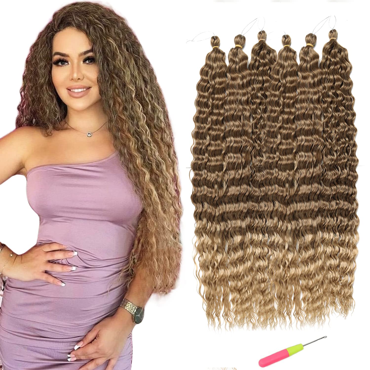 MAYSA Ocean Wave Crochet Hair 30inch Ombre Curly Crochet Hair 6Packs Deep Wave Crochet Hair Extensions for Women #T8/24