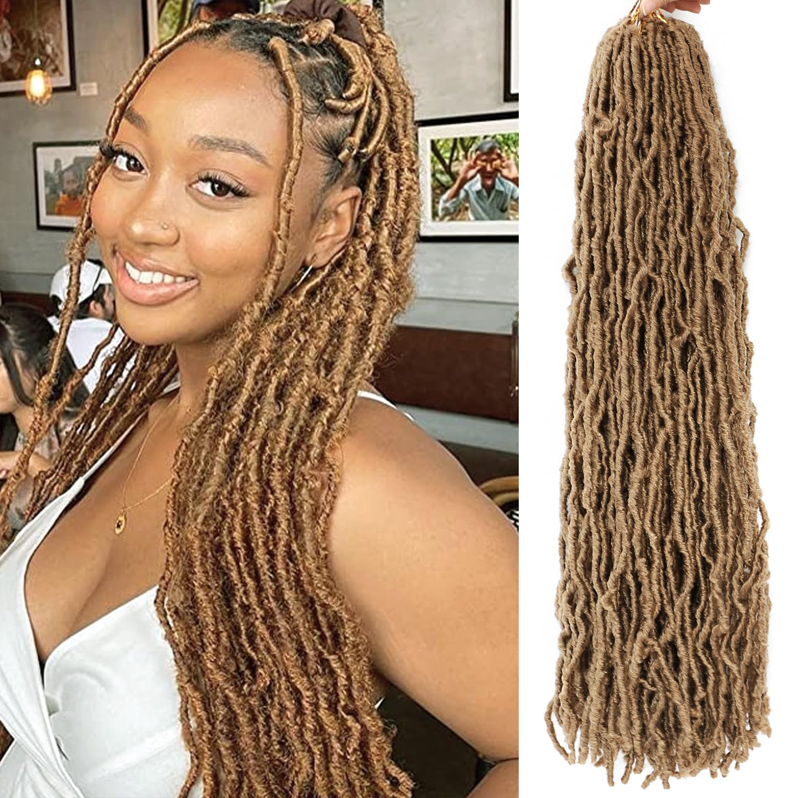 Faux Locs Crochet Hair Blonde 24 Inch 7 Packs Soft Locs Long Crochet Locs Goddess Locs Natural Synthetic Pre looped Crochet Brai