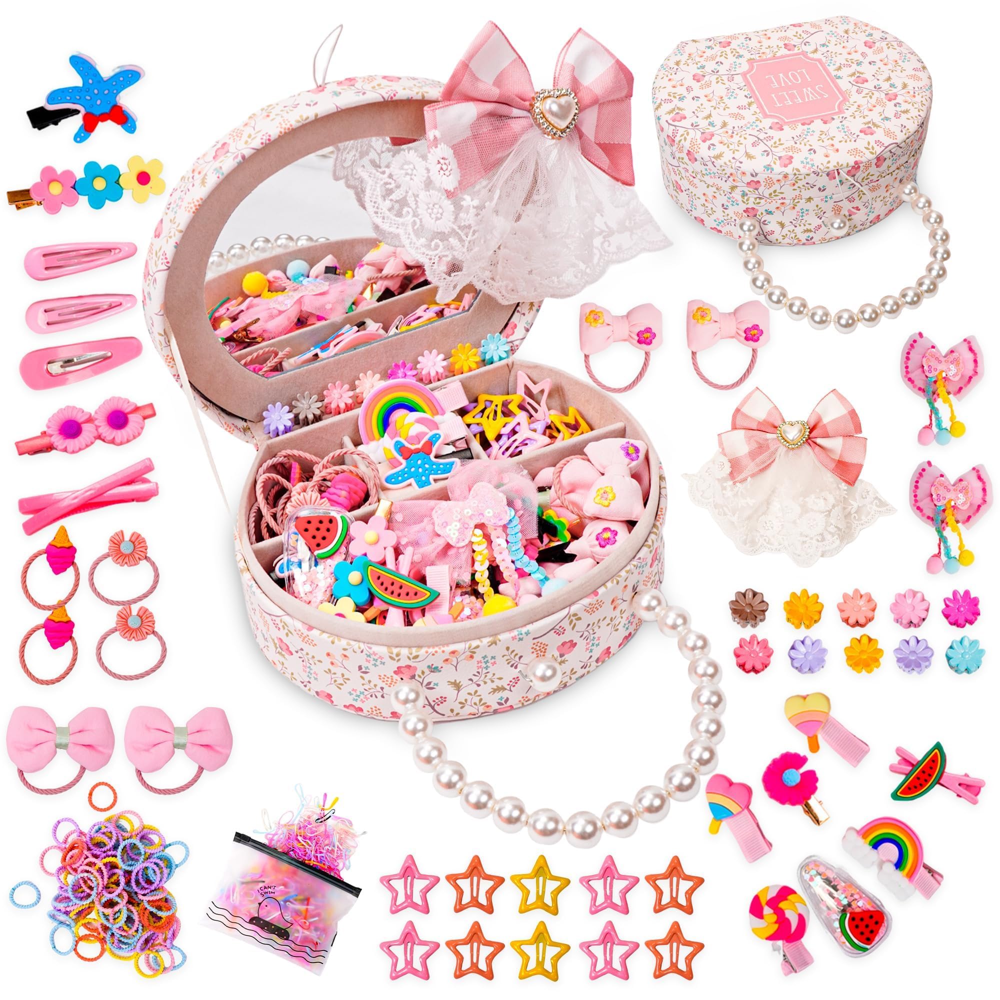 Rolling Art Hair Accessories for Girls Hair Clips Including Jewelry Box Hair Stuff Hair Barrettes Hair Ties Hair Bows Teen Girl 