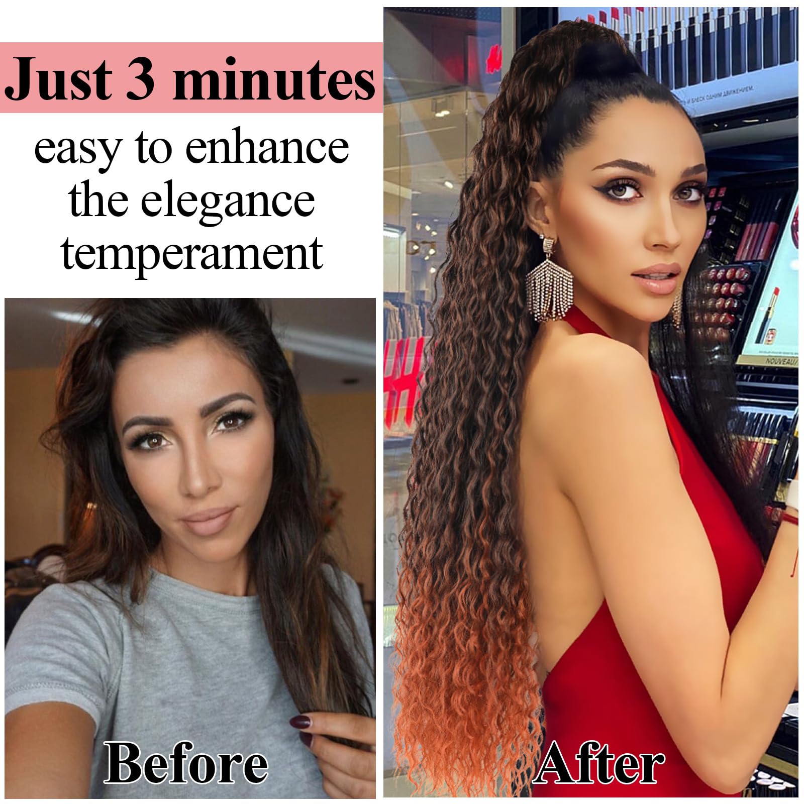 Long Curly Drawstring Ponytail Extension 30Inch Corn Wave Clip In Ponytail Extensions For Black Women Drawstring Ponytail Extens