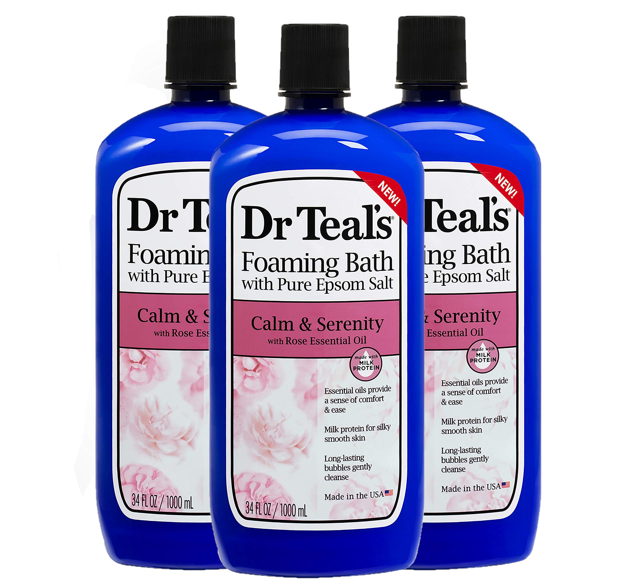 Dr. Teal'S Calm & Serenity Pure Epsom Salt Foaming Bath Gift Set (3 Pack, 34 Oz Ea.) - Rose Essential Oils & Milk Protein Provid