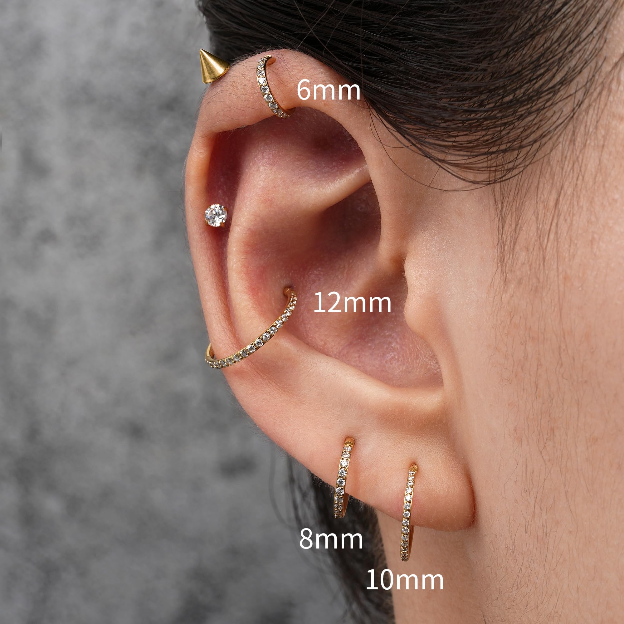 FINE4U 16G 8mm Helix Piercing Jewelry Hoop Gold - ASTM F136 Titanium Helix hoop Earrings for Women, Forward Helix Piercing, Cart