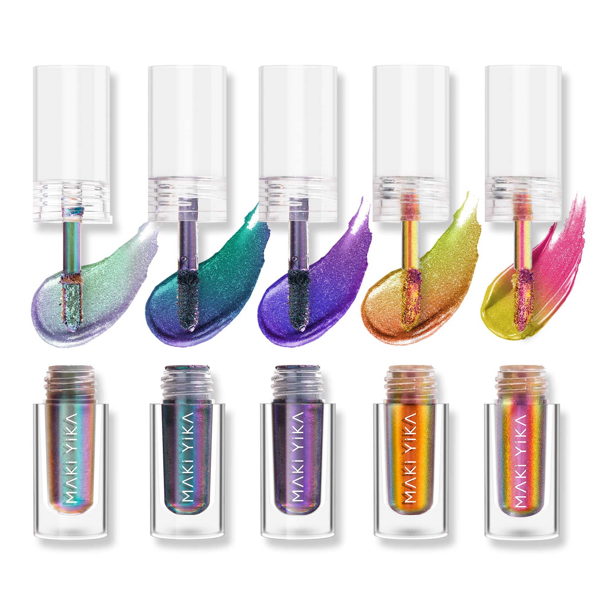 MAKI YIKA 5Pc Glitter Eyeshadow Liquid Multichrome Eyeshadows Long Lasting, Metallic Chameleon Eye Shadow Smudgeproof Holographi