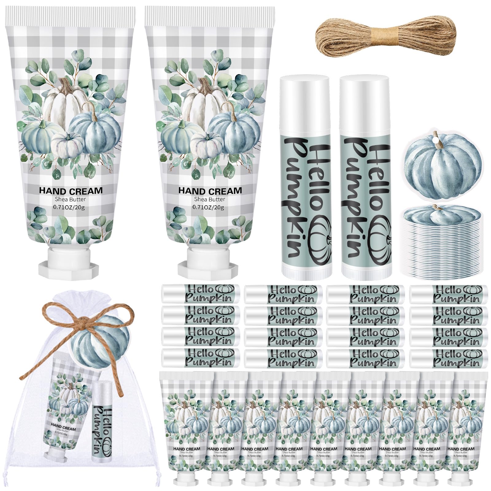 Heigble 144 Pcs Fall Pumpkin Lip Balm Hand Cream Set Party Favors, Include 36 Blue Pumpkin Lip Balm 36 Moisturizing Hand Cream 3