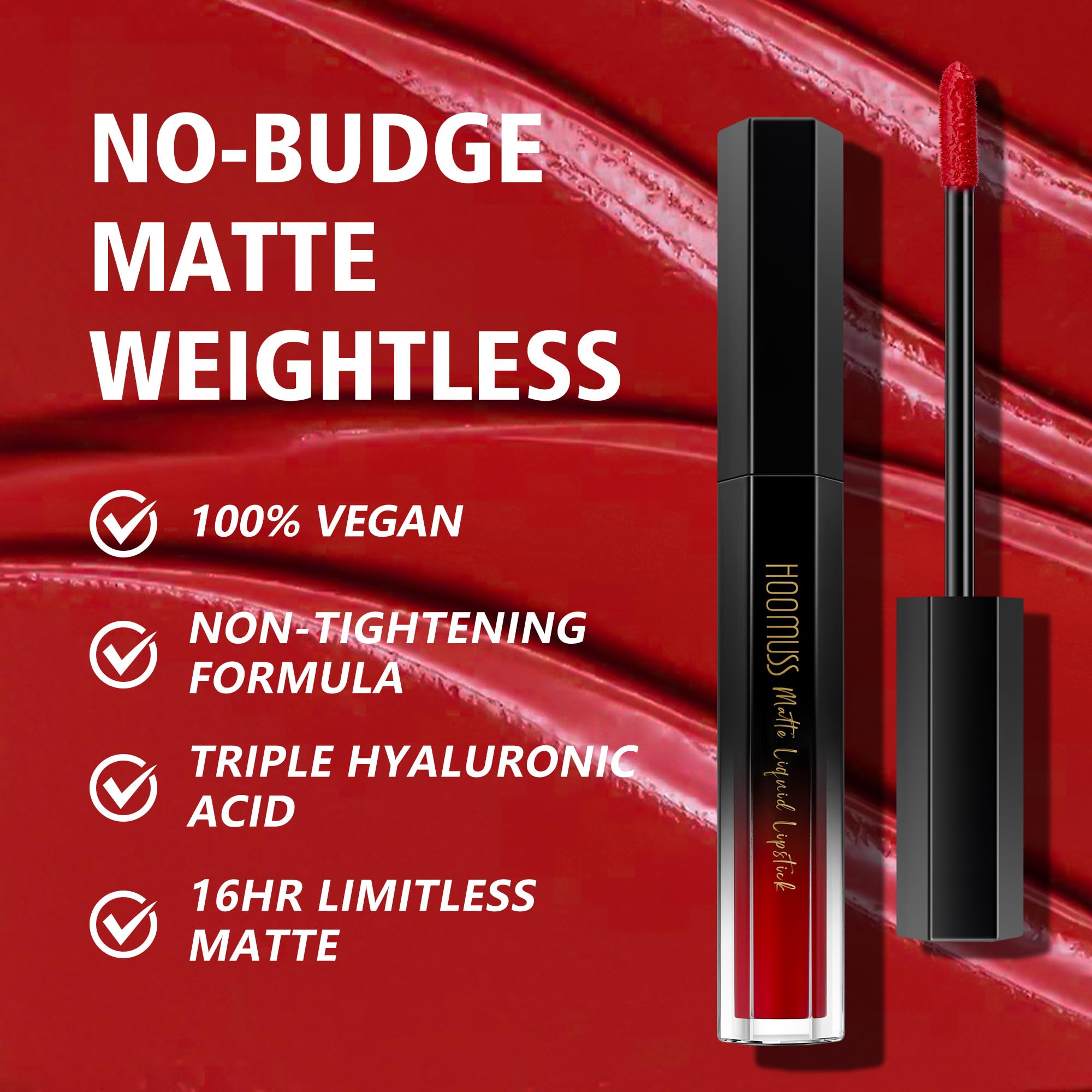 Hoomuss Red Lipstick Long Lasting, Matte Liquid Lipsticks For Women Non Transfer Smudgeproof Smooth And Easy To Appy Cruelty Fre