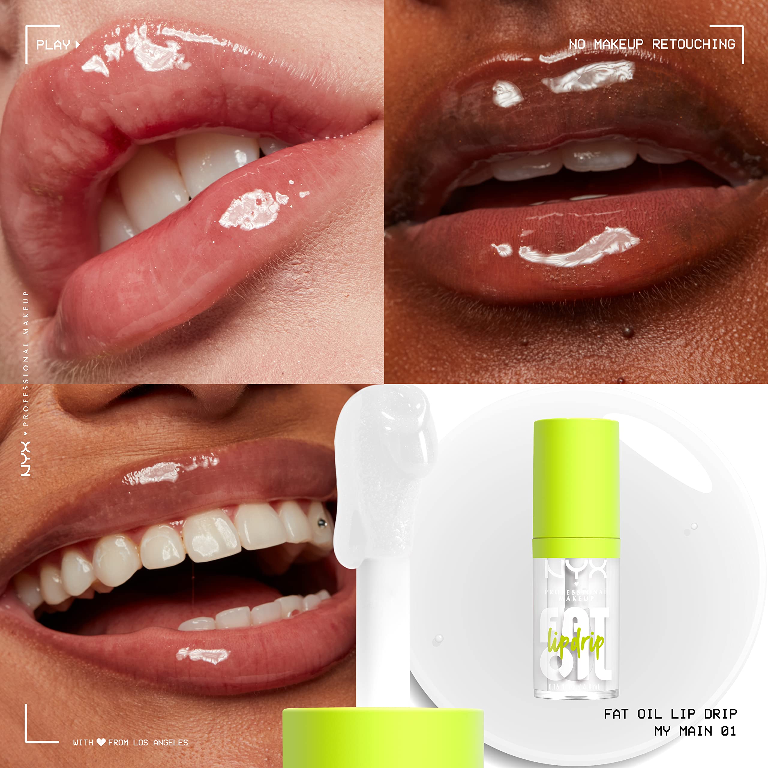 NYX PROFESSIONAL MAKEUP Fat Oil Lip Drip, Vegan Tinted Lip Oil, 0.16 Fl Oz, Up to 12 HR Hydration, Color 01 My Main