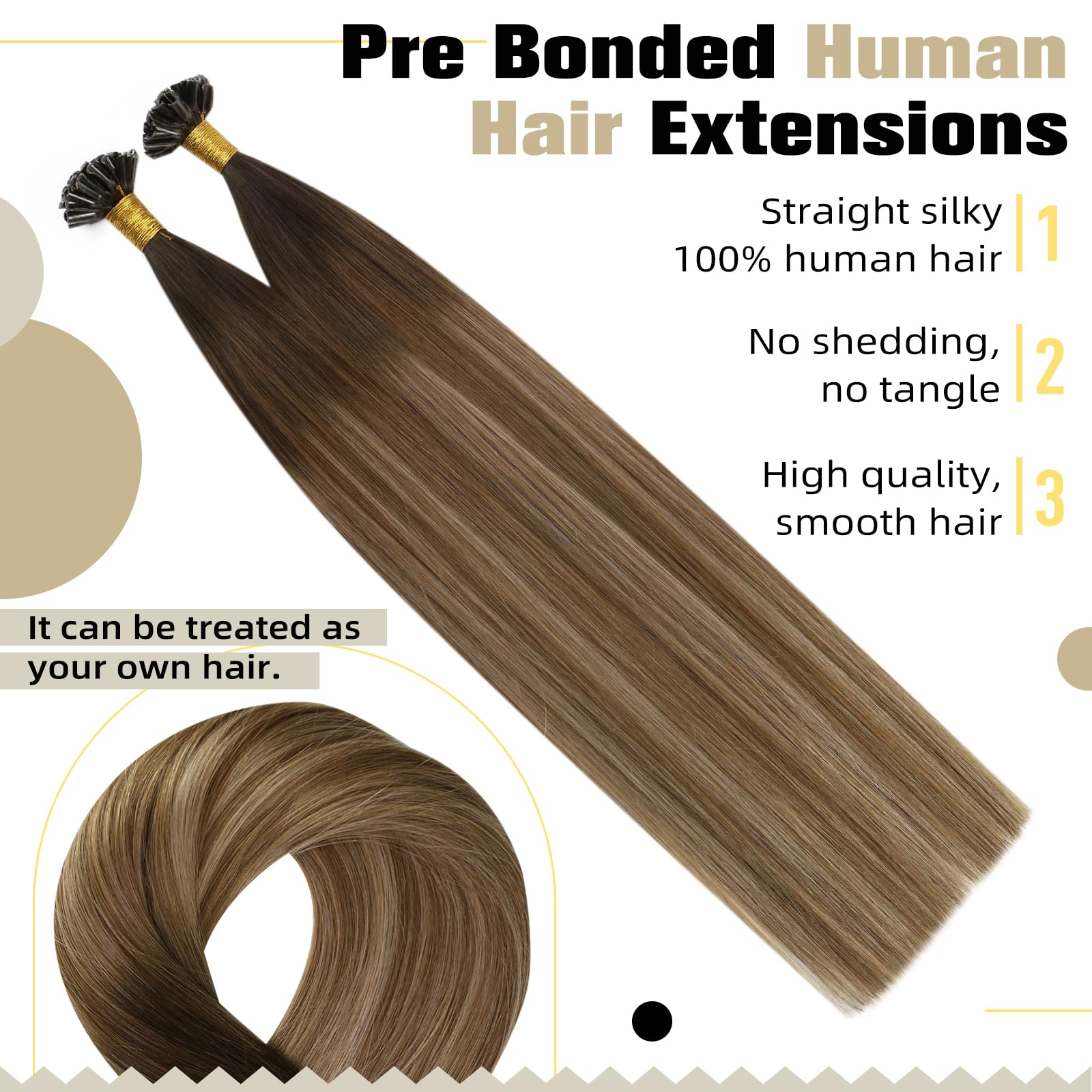 Ugeat Ombre Hair Extensions U Tip Real Human Hair Dark Brown To Golden Brown Mix Golden Blonde U Tip Remy Hair Extensions Kerati