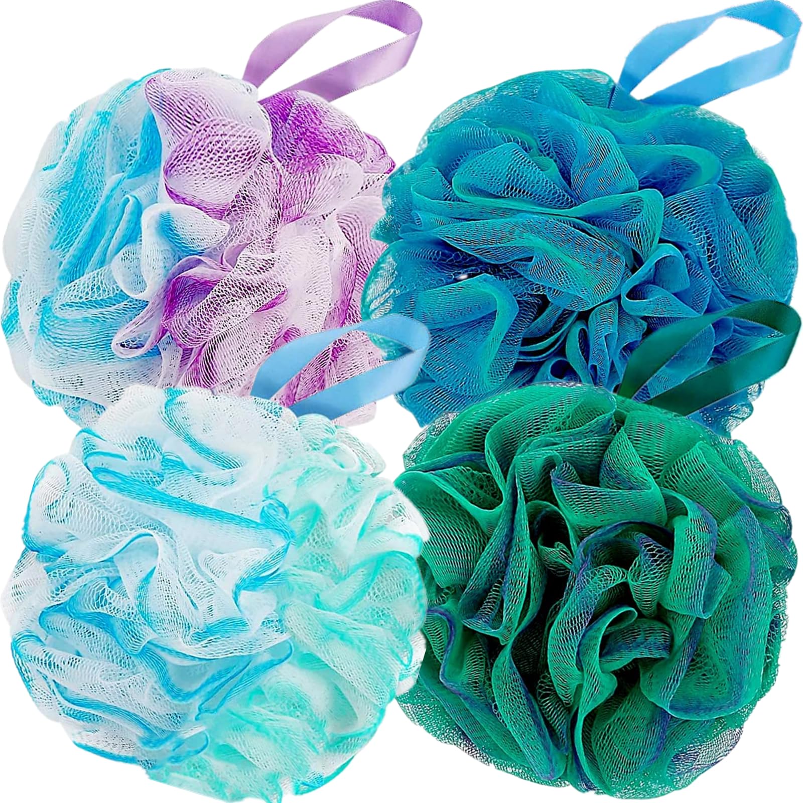 Fu Store Bath Sponges Shower Loofahs 60G Mesh Balls Sponge For Body Wash Bathroom Men Women - 4 Pack Scrubber Cleaning Loofah (6