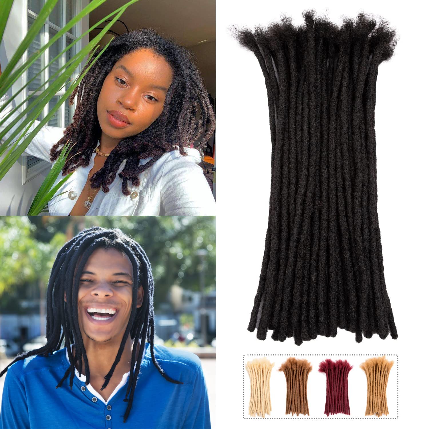Teresa Medium 0.8cm & Small 0.4cm Width 16 Inch 20 Strands 100% Human Hair Dreadlock Extensions for Men/Women/Kids 0.8cm Width F