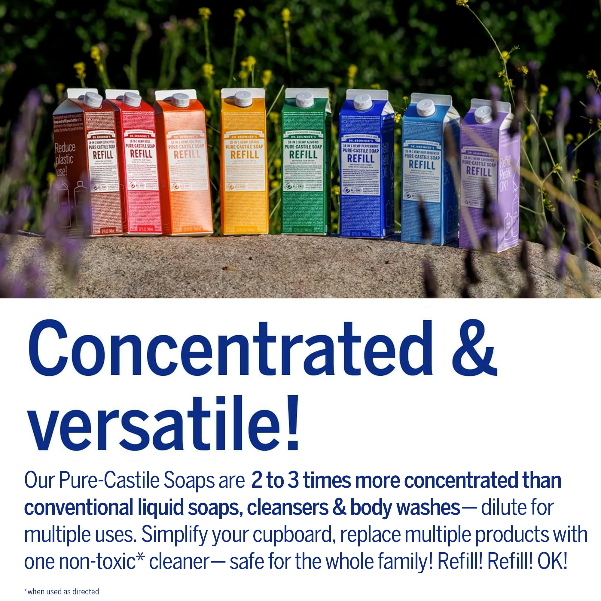 Dr. Bronner 'S - Pure-Castile Liquid Soap Bottle & Refill Carton Made With 82% Less Plastic (Citrus, 32 Oz) - Face, Body, Hair,