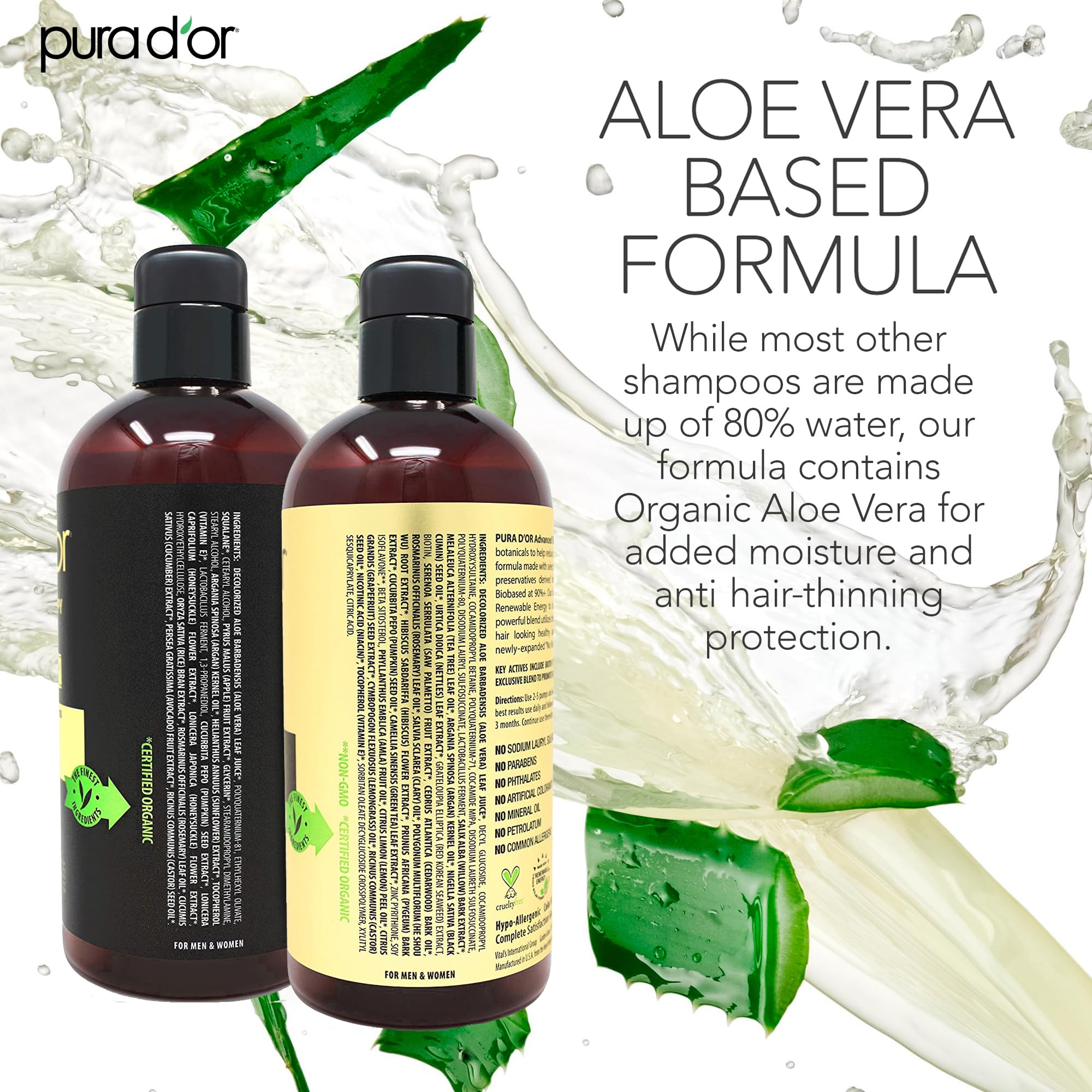 PURA D'OR Advanced Therapy Biotin Shampoo & Conditioner Set, 16oz x2, DHT Blocker for Hair Thinning, Clinically Tested for Women & Men