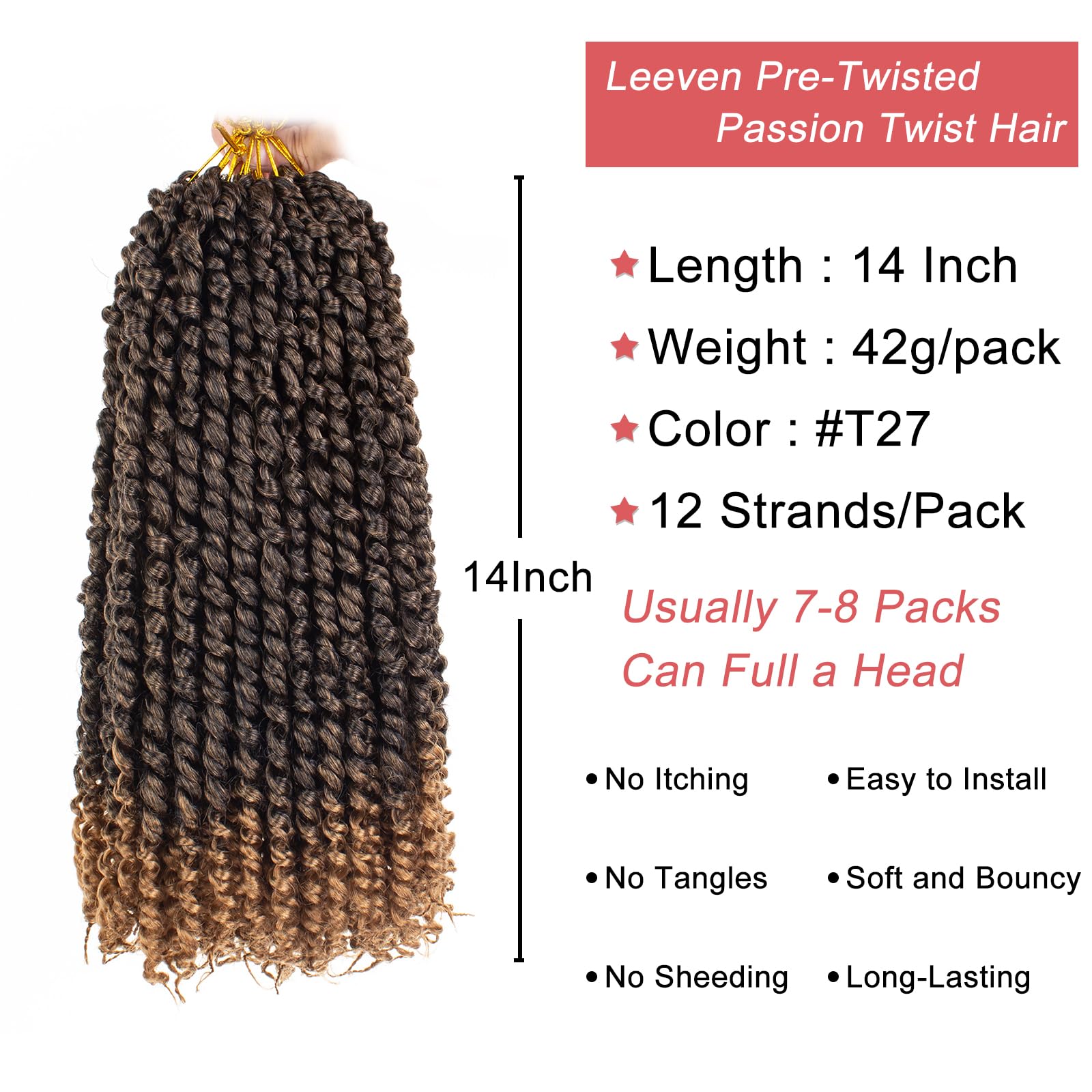 Leeven 14 Inch Pretwisted Passion Twist Hair 8 Packs Ombre Honey Blonde Pre Looped Corchet Twist For Women Short Bohemian Synthe