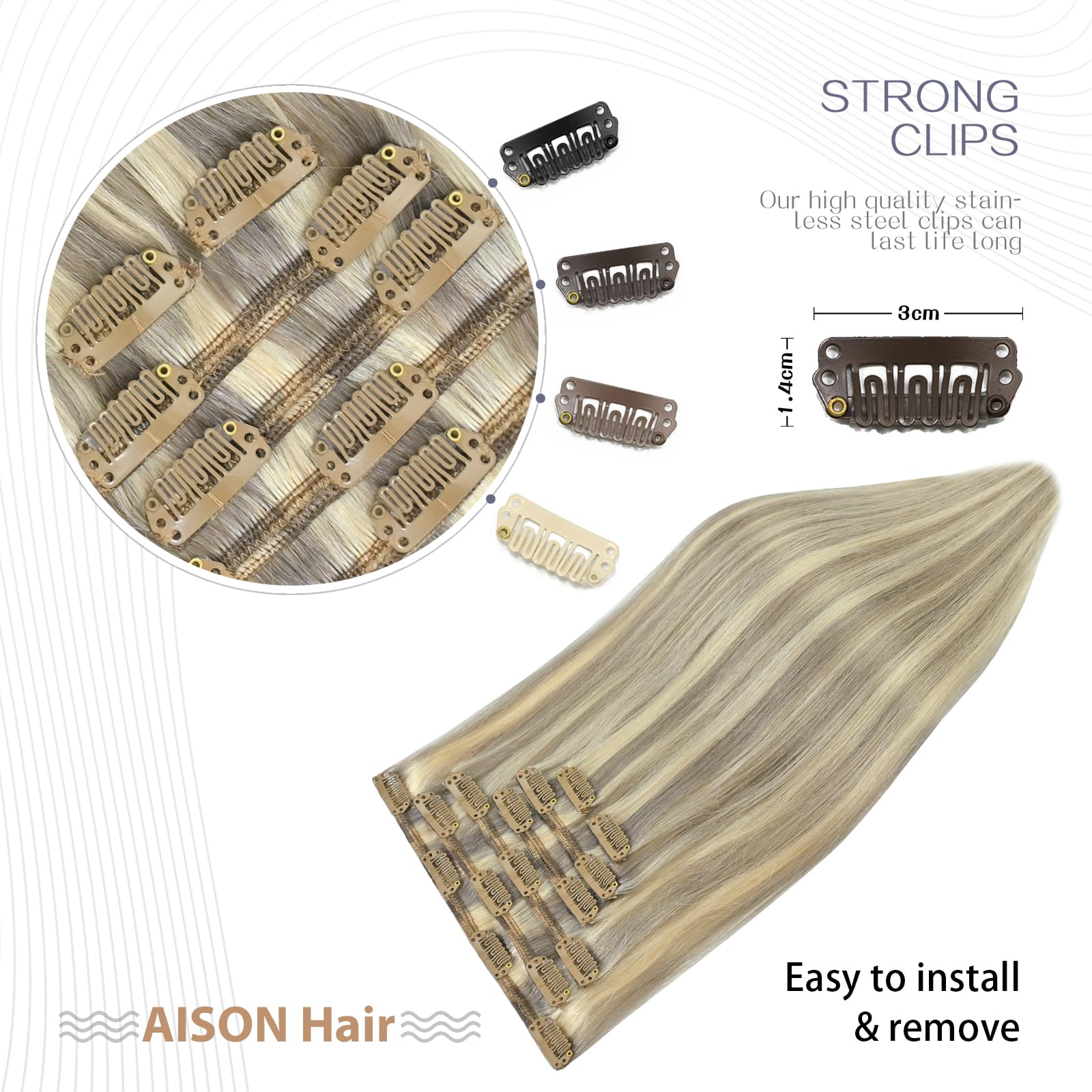 Blonde Extensions Clip in Real Human Hair 70G Light Ash Blonde Human Hair Clip in Extensions 7pcs 16clips One Pack (12 Inch #18P