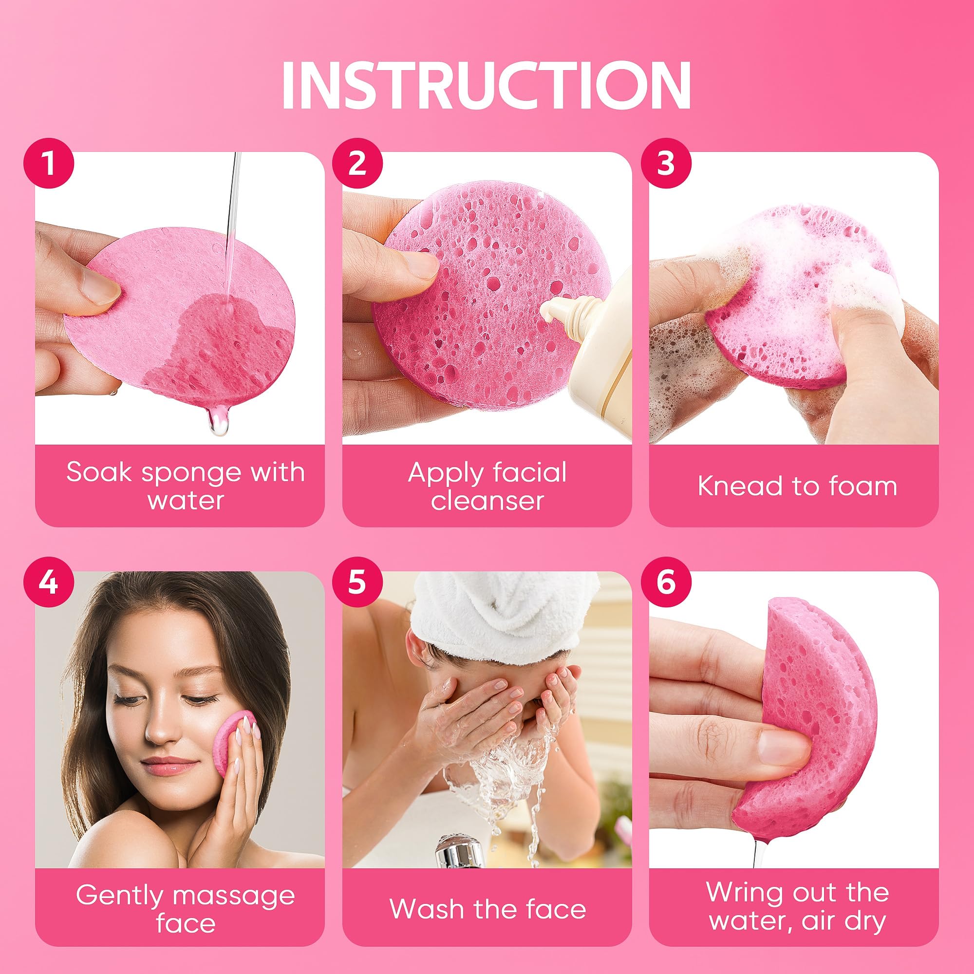 Gainwell 50-Count Compressed Facial Sponges For Daily Facial Cleansing And Exfoliating, 100% Natural Cosmetic Spa Sponges For Ma
