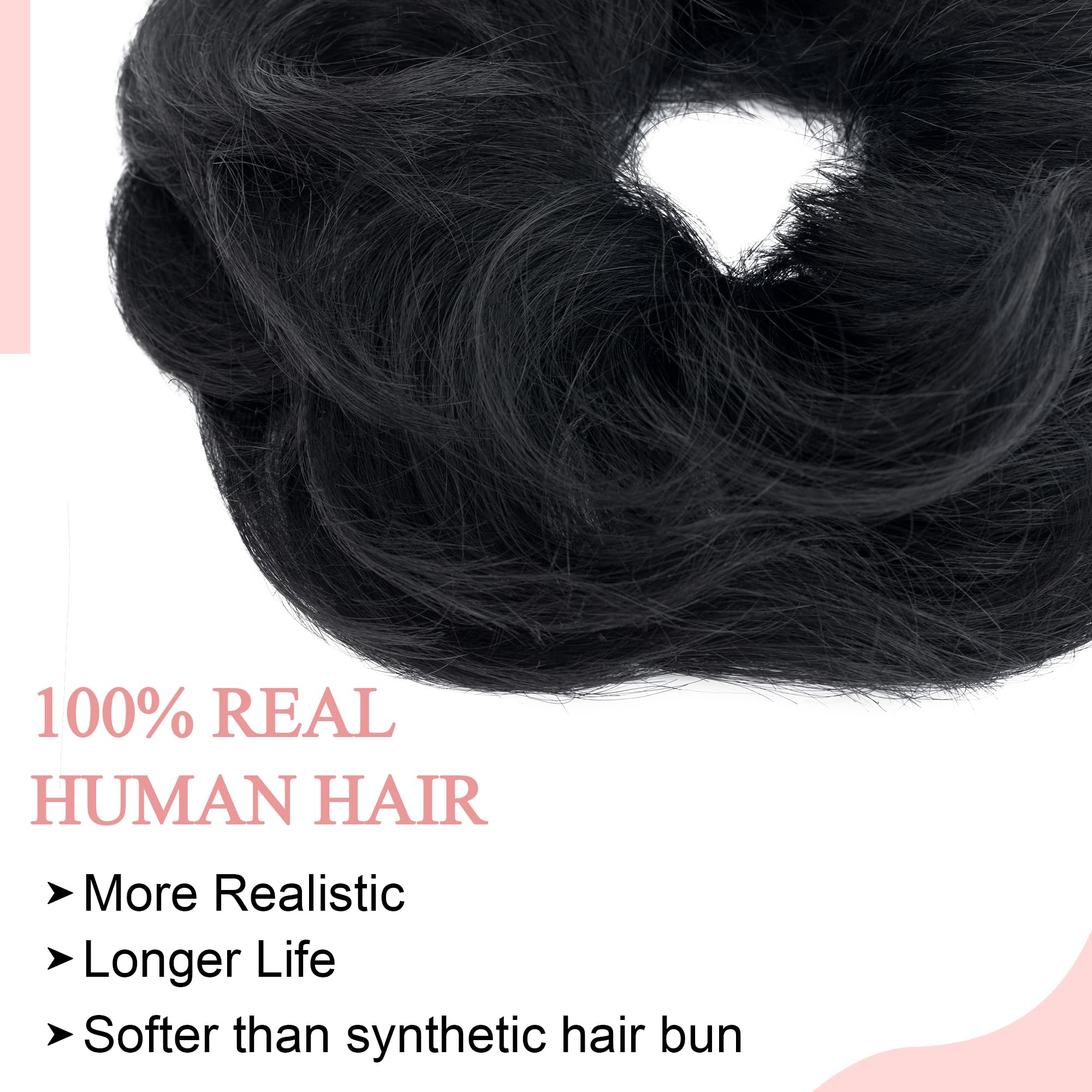 SEGO Human Hair Messy Bun Hairpieces Real Scrunchies Wavy Curly Tousled Updo Donut Chignon Ponytail Extensions for Women Girls-#