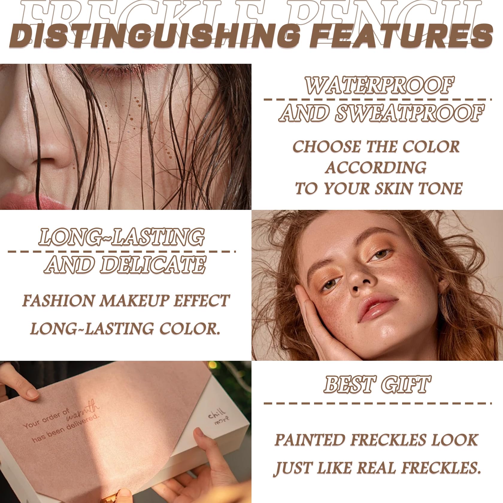 Ljybobin Freckle Pen 4 Colors Available,Vivid Lifelike Freckle Makeup Pen,Waterproof Long Lasting Quick Dry Soft Small Spot Pen