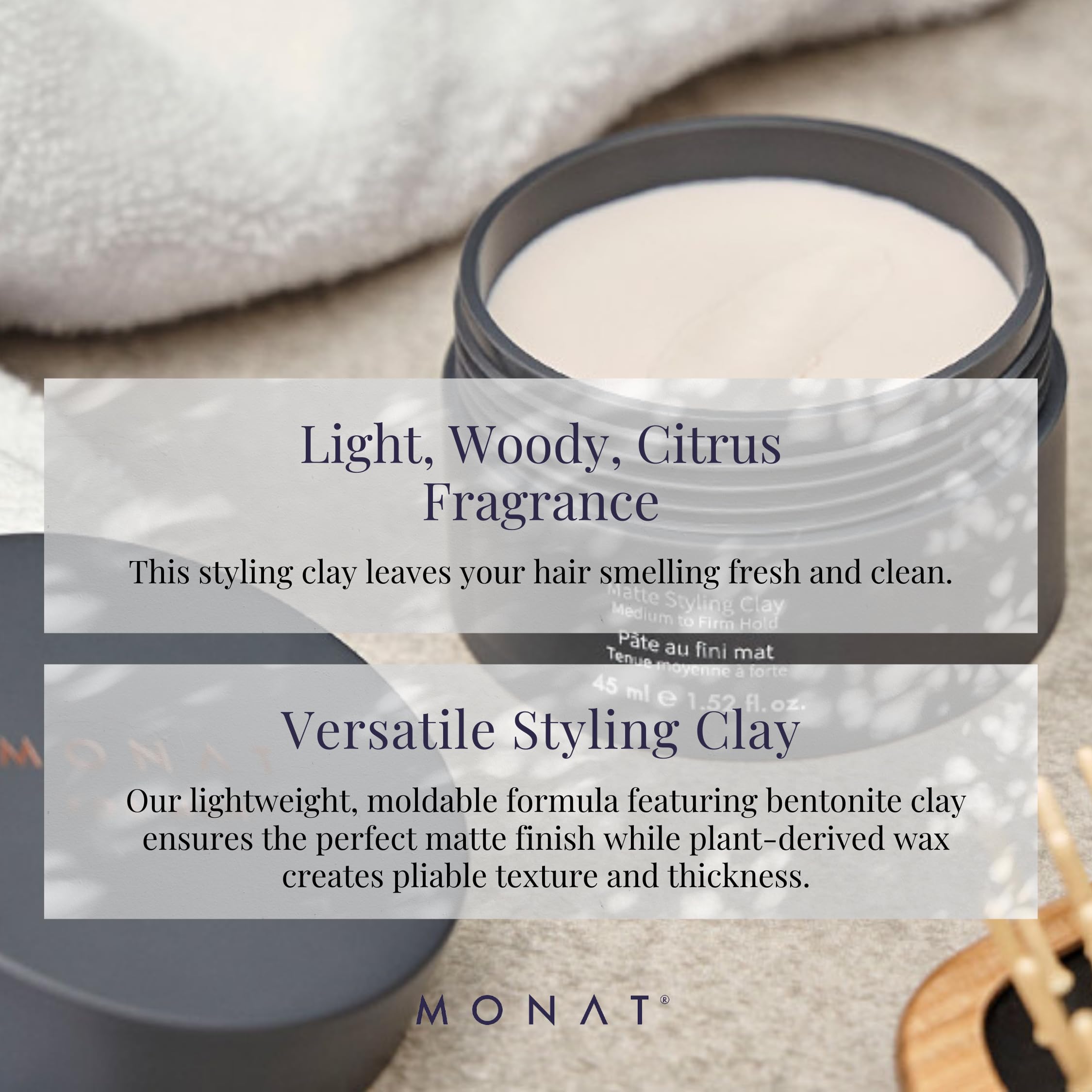 MONAT Matte Styling Clay for Men - Water and Clay-Based Hair Paste to Create Thicker-Looking Hair, Easy-to-Shape Net Wt. 45 ml /