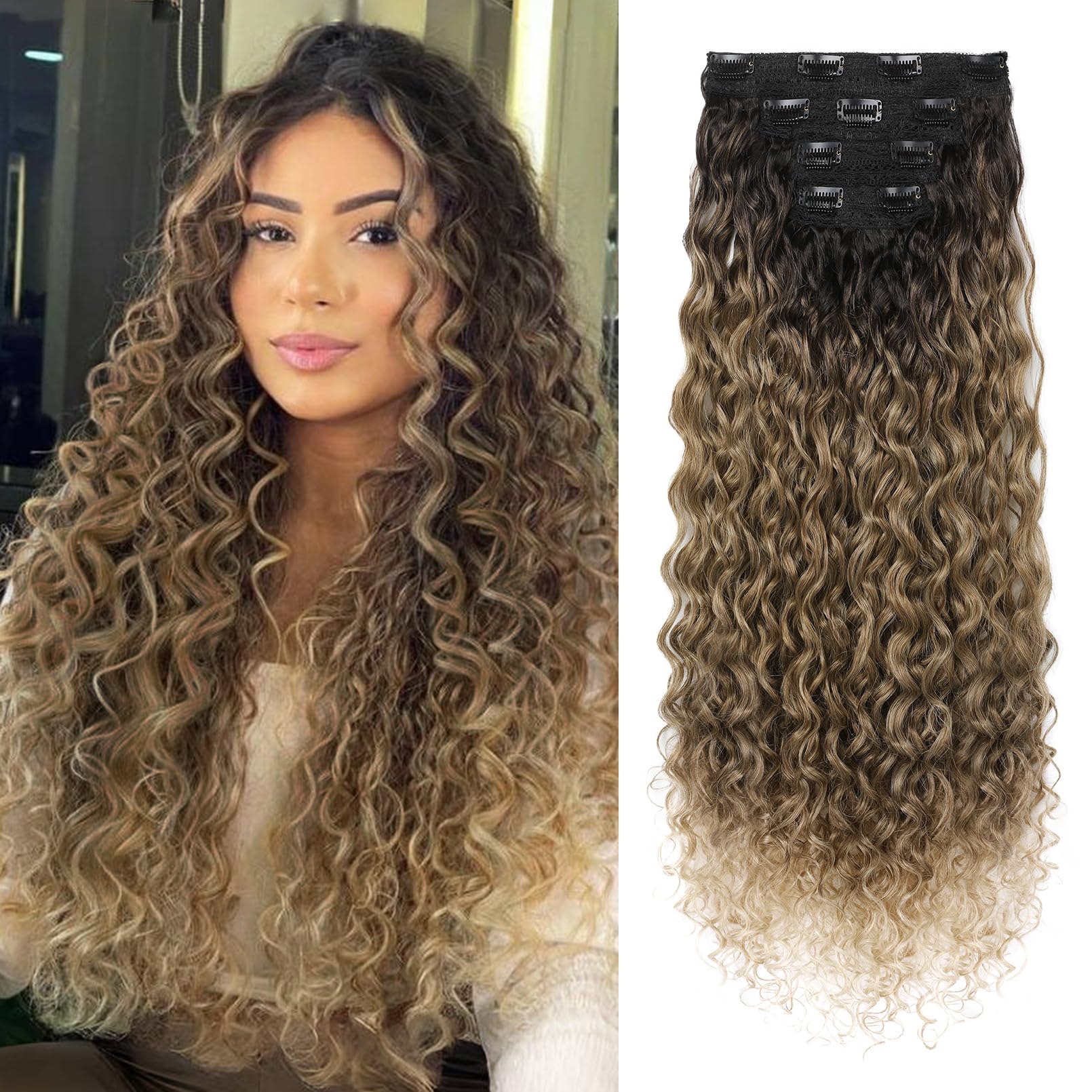 LONAI 4PC Clip in Hair Extensions, 100% Pure Protein Silk Curly Hair Extension for Women, 26 Inch Long Soft Natural Hair Extensi