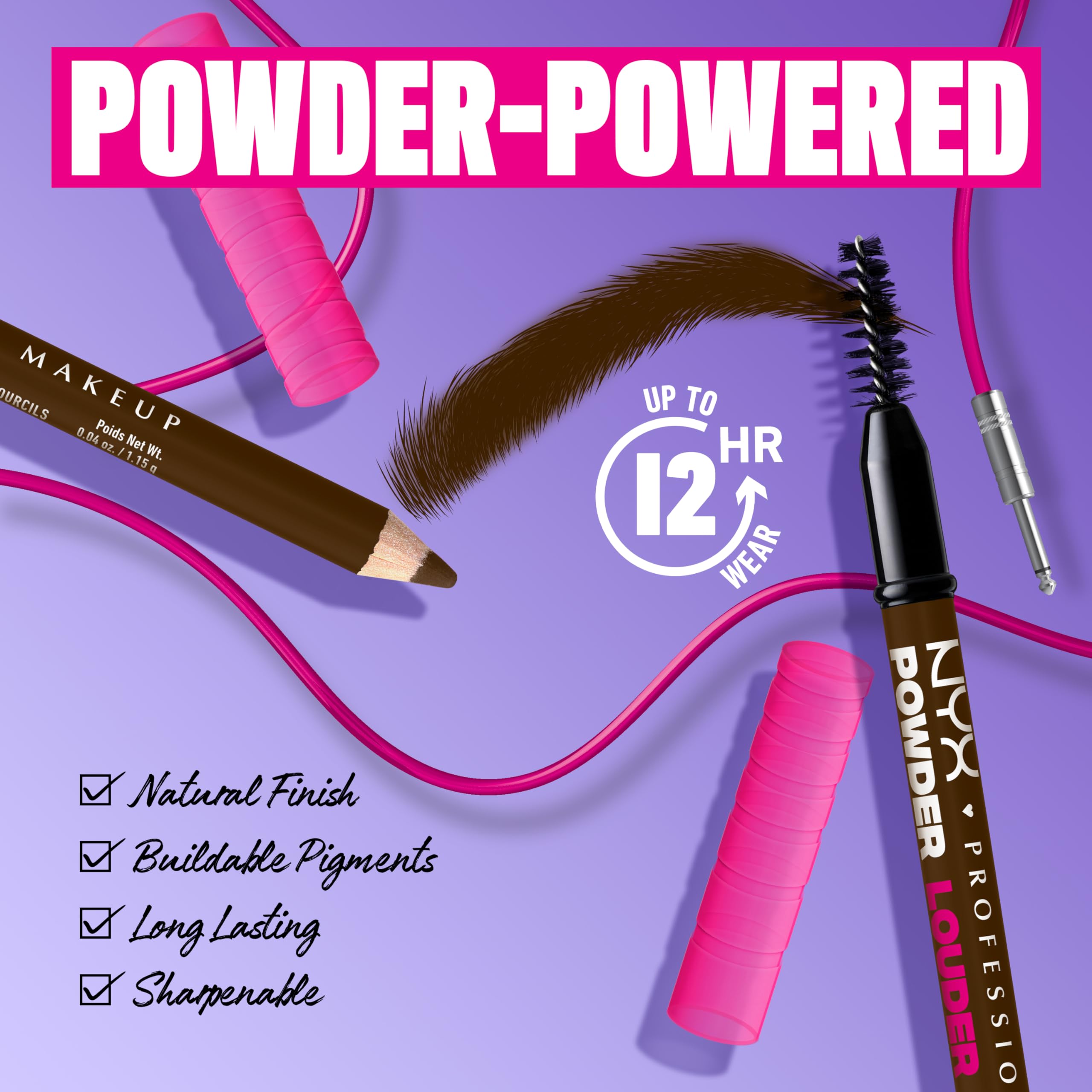 NYX PROFESSIONAL MAKEUP Brow Powder Louder Eyebrow Pencil, Brow Pencil with Buildable Volume For Up To 12HR Wear, Vegan Formula