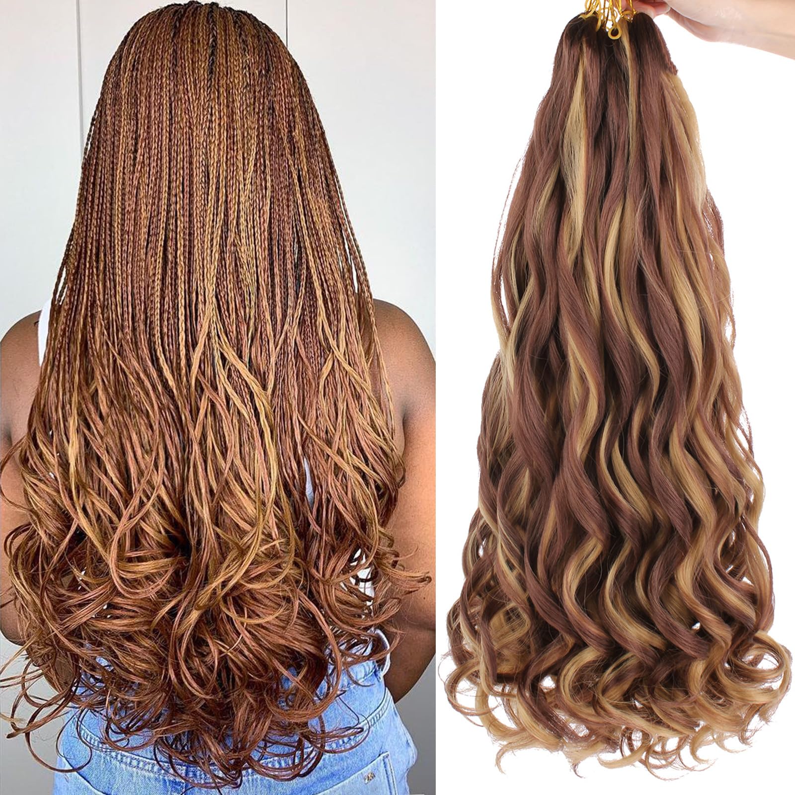 COOKOO 18 Inch French Curls Braiding Hair for Crochet Box Braids with Curly Ends 9 Packs Loose Curly Braids Extention Spanish Cu
