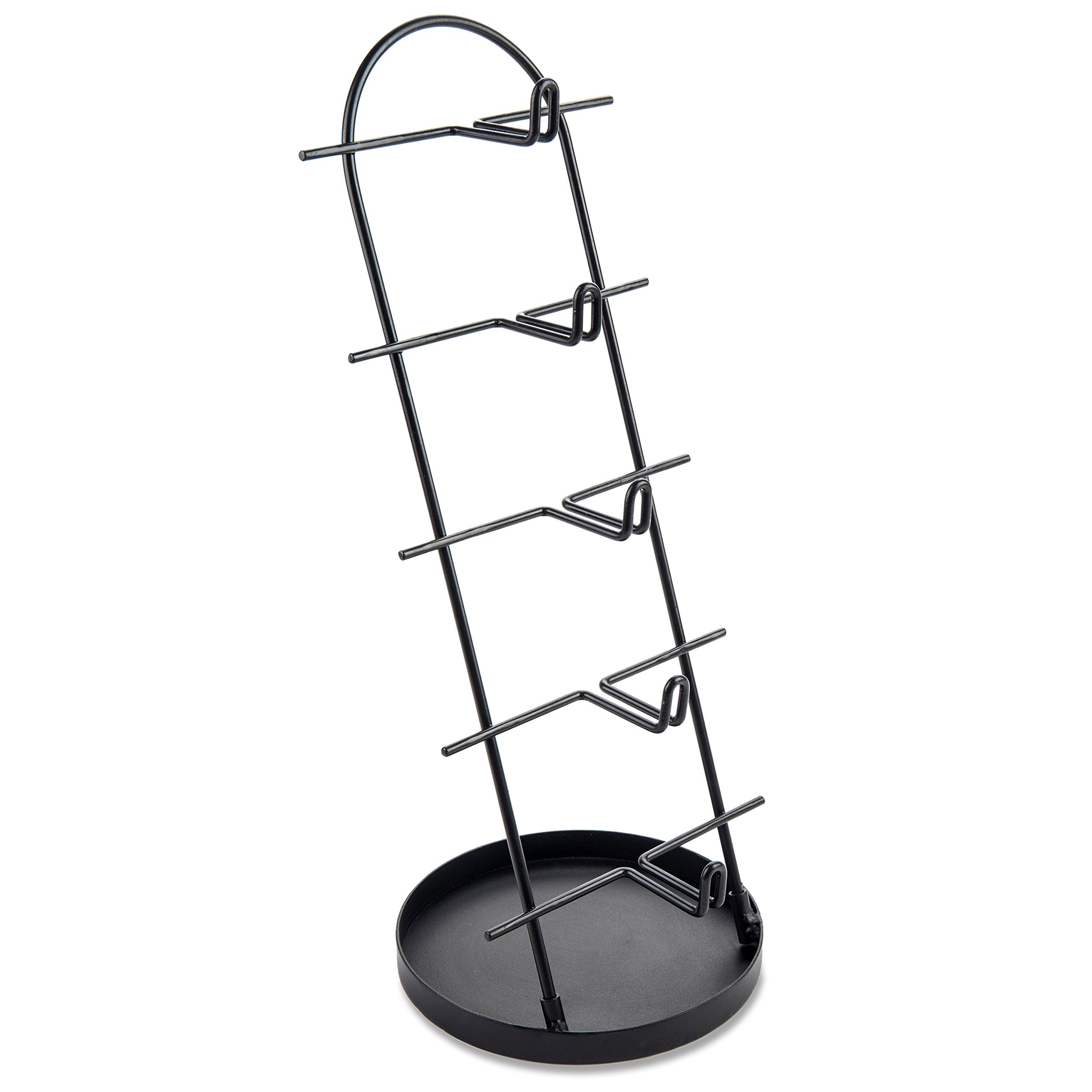 MyGift Modern Black Metal 5 Pair Sunglass Display Stand with Ring Jewelry Tray, Retail Eyewear Reading Glasses Showcase Rack