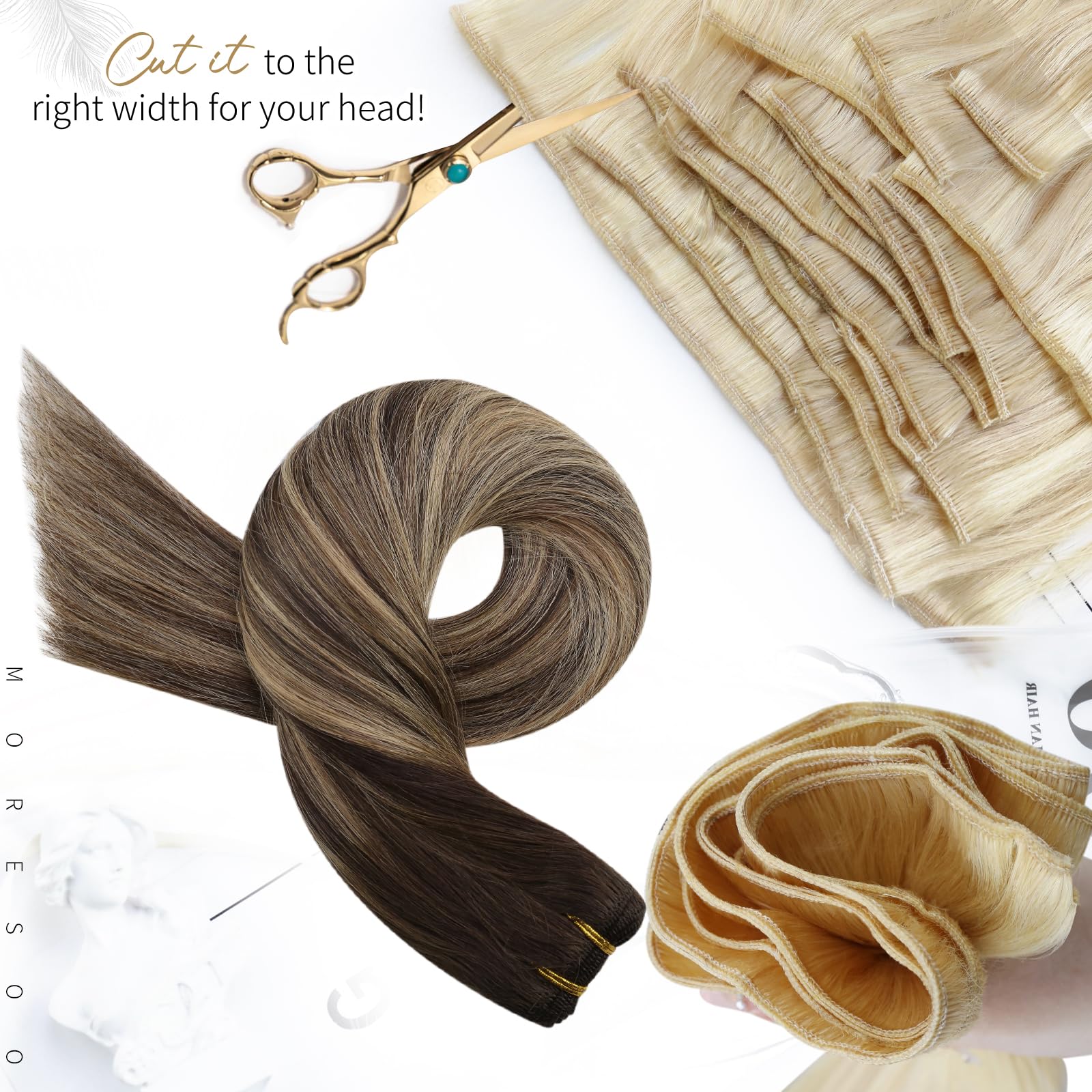 Moresoo Human Hair Weft Extensions Balayage Double Weft Sew In Hair Extensions Real Human Hair Ombre Dark Brown Mixed With Caram