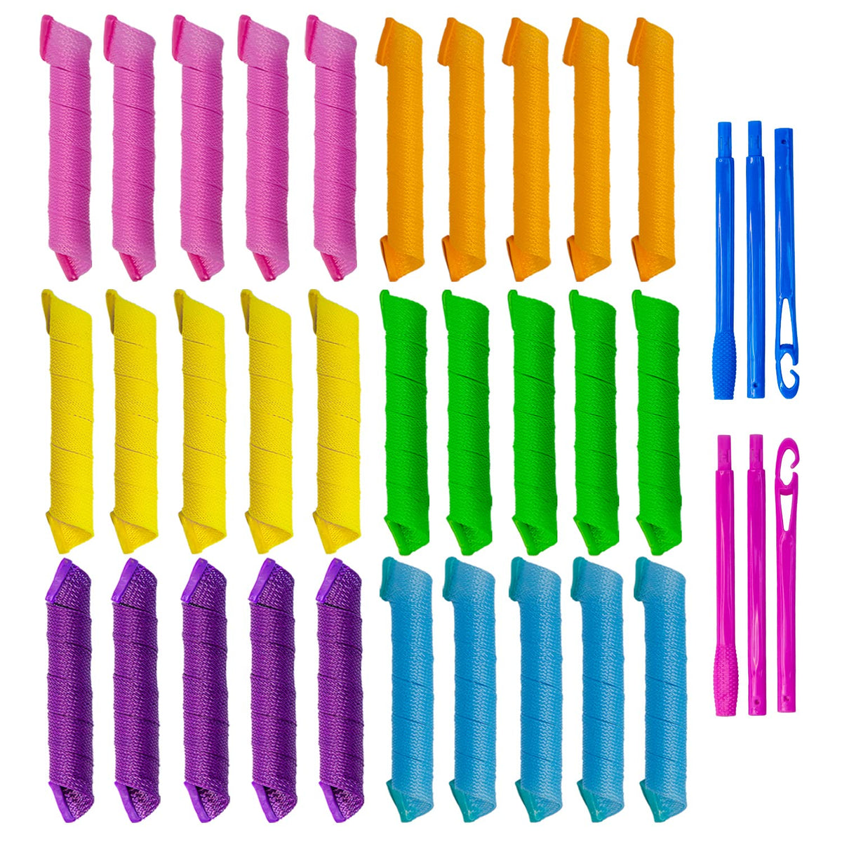 30pcs Heatless Hair Curlers Rollers Spiral Curls Styling Kit with 2 Styling Hooks, No Heat Curlers for Women Girl's Medium and L