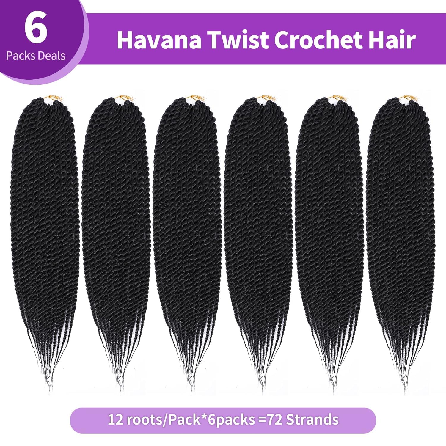 Admutty Havana Twist Crochet Hair 6 Packs 24 Inch Crochet Braids Senegalese Twist Crochet Braiding Hair, Jumbo Havana Mamba Twis