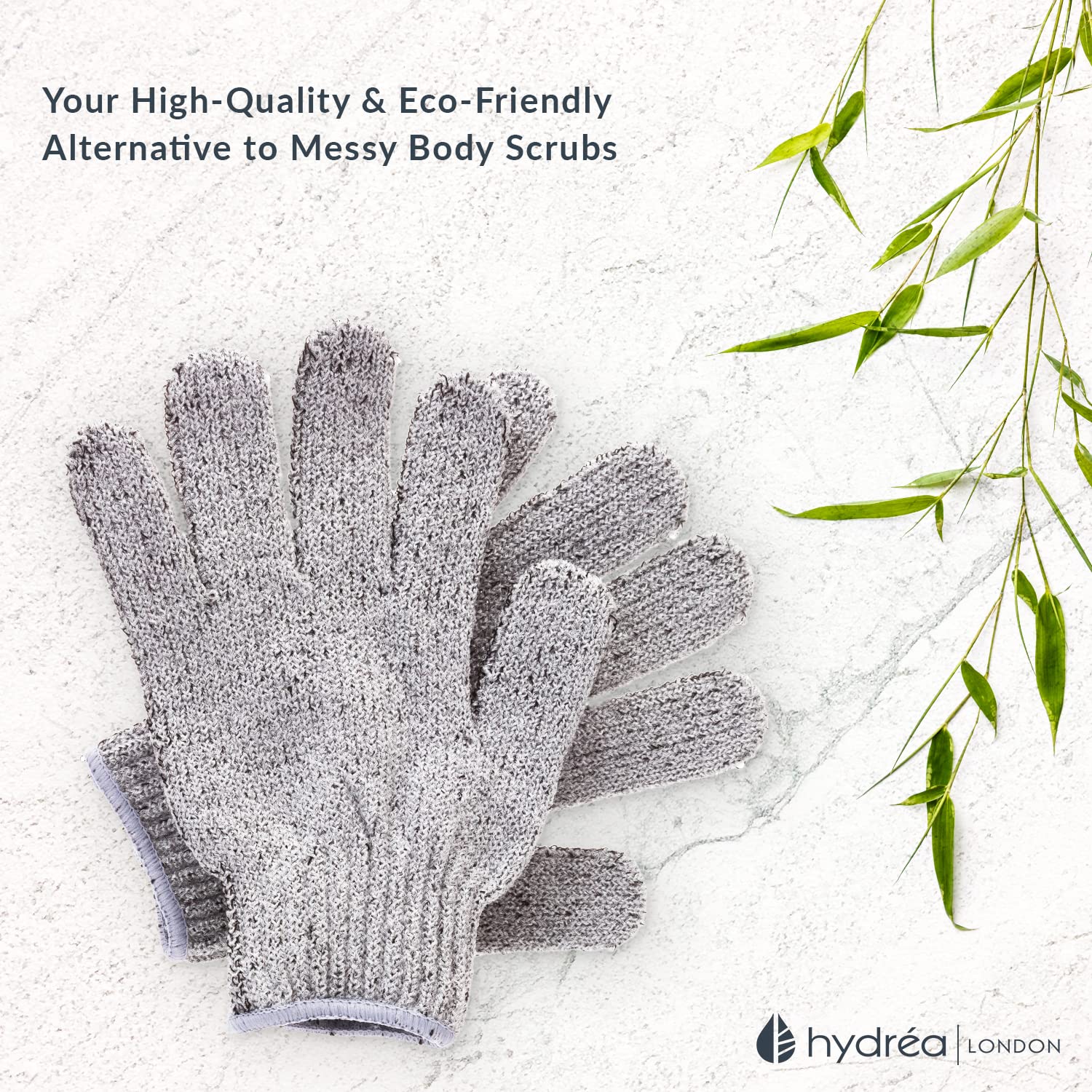 Hydrea London Exfoliating Gloves - Carbonised Bamboo Face Exfoliator & Body Scrubber For Men & Women - Deep-Cleansing & Smoothin
