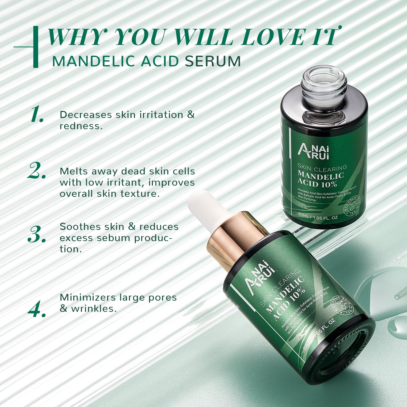 ANAI RUI Mandelic Acid 10% with Salicylic Acid 2%, Tea Tree Oil, AHA BHA Skin Exfoliant Peel Solution, for Dark Spots, Blackhead