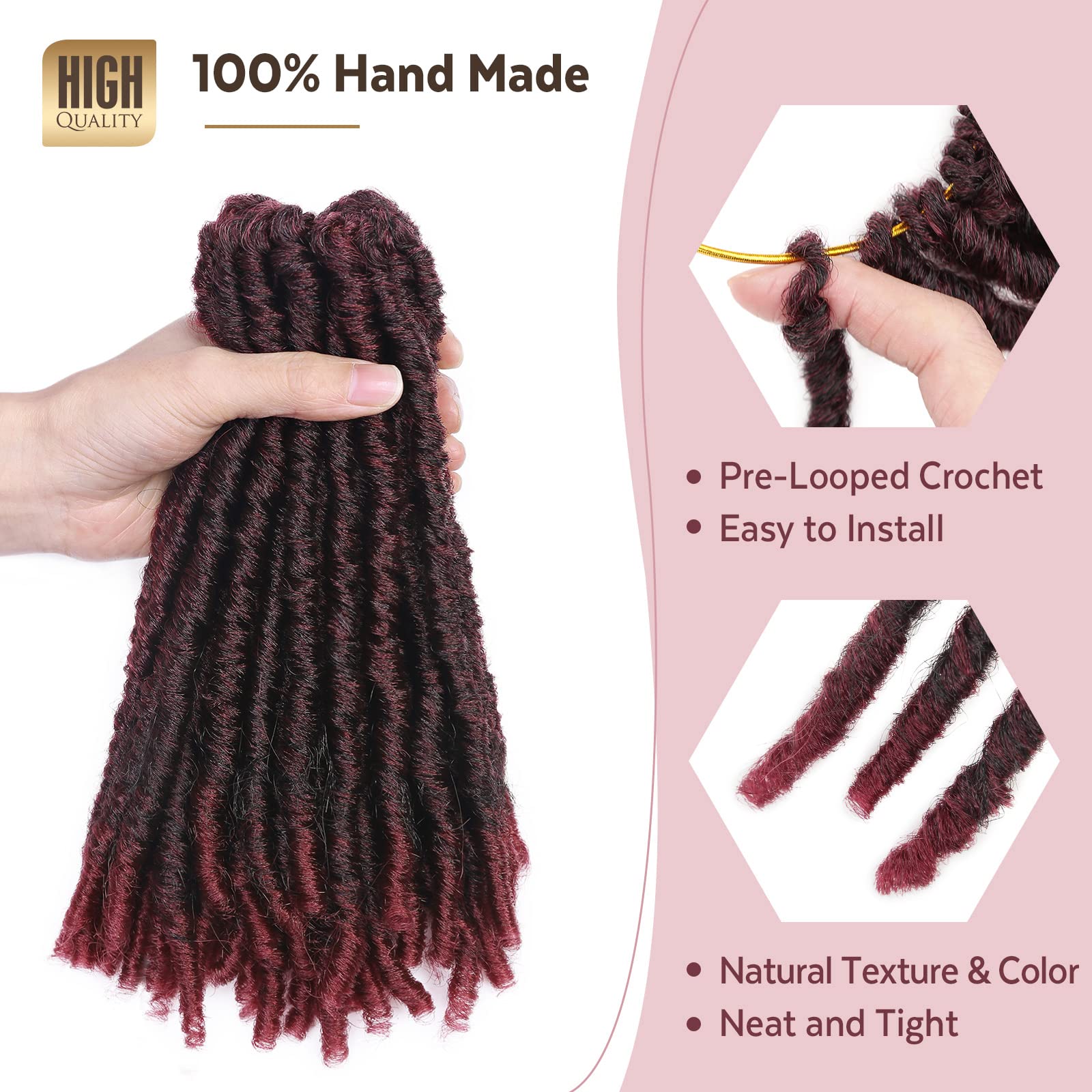 Wignee Crochet Hair 120 Strands Faux Locs 8 Inches Soft Locs Pre-Twisted Locs 6 Packs Pre-Looped Crochet Hair For Black Women(8