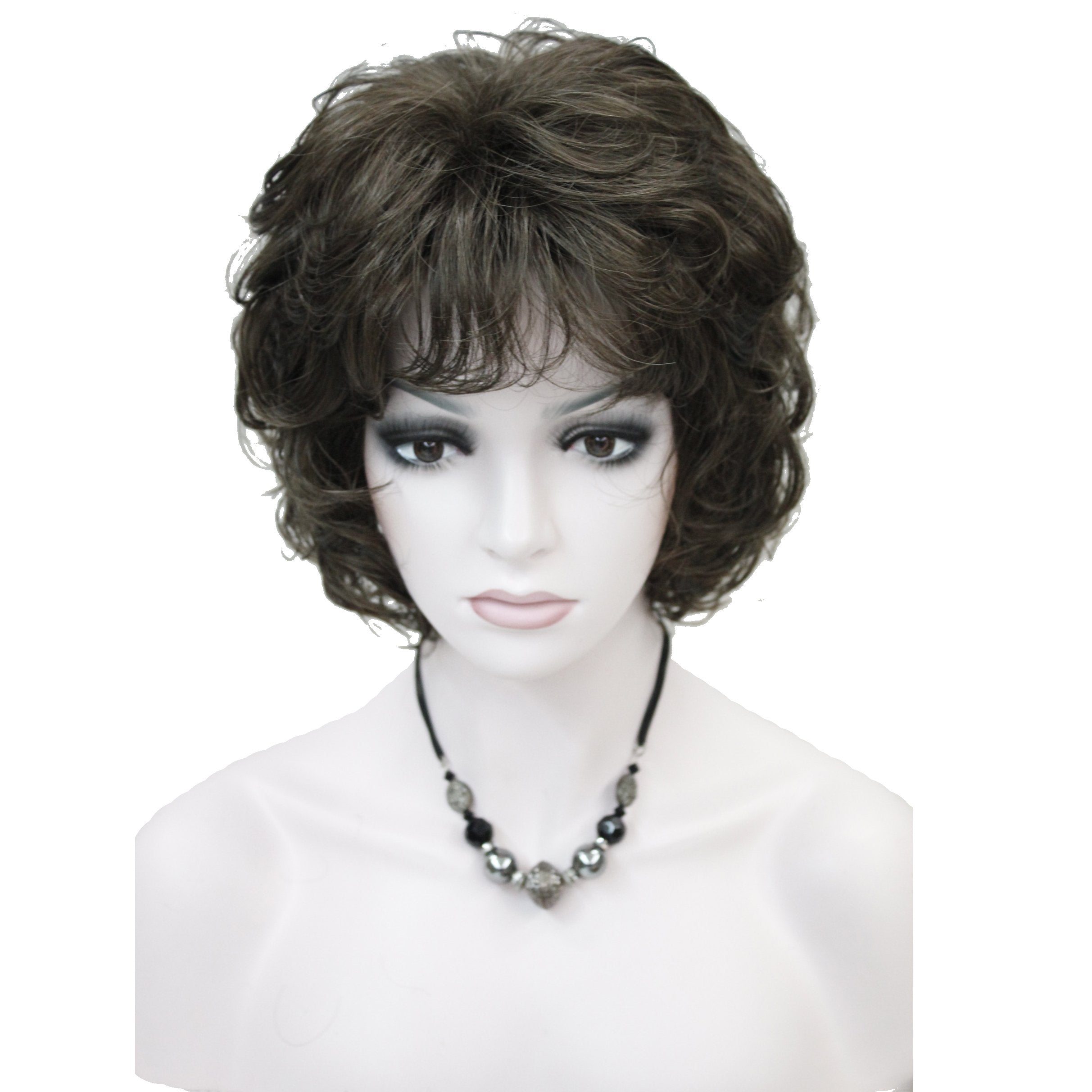 Lydell Women's Short Wavy Curly Wig Synthetic Hair Full Wig 6 inches (Light Chestnut Brown)